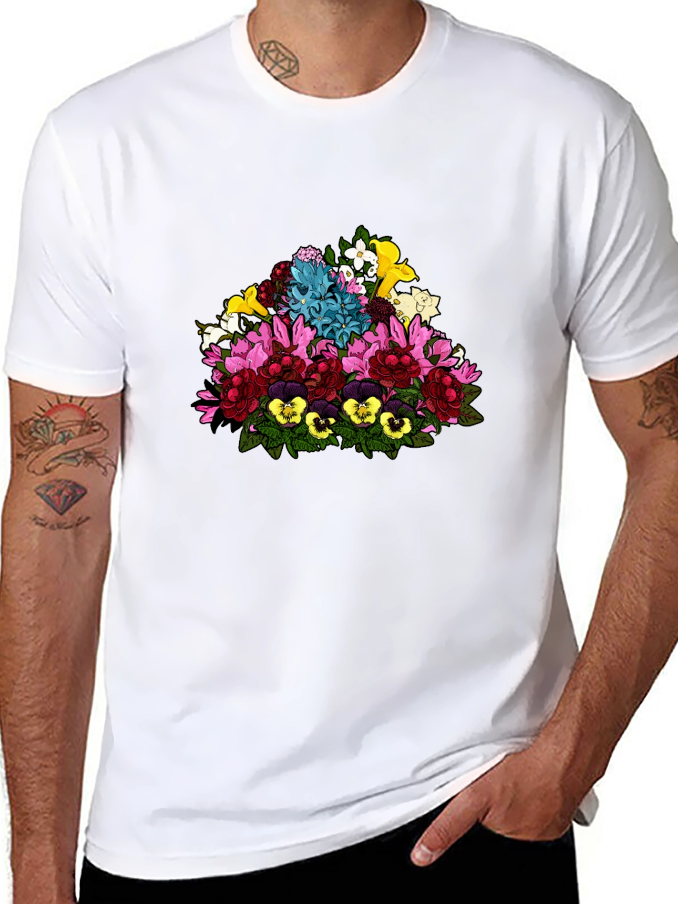 Floral Bouquet Graphic Black T-Shirt