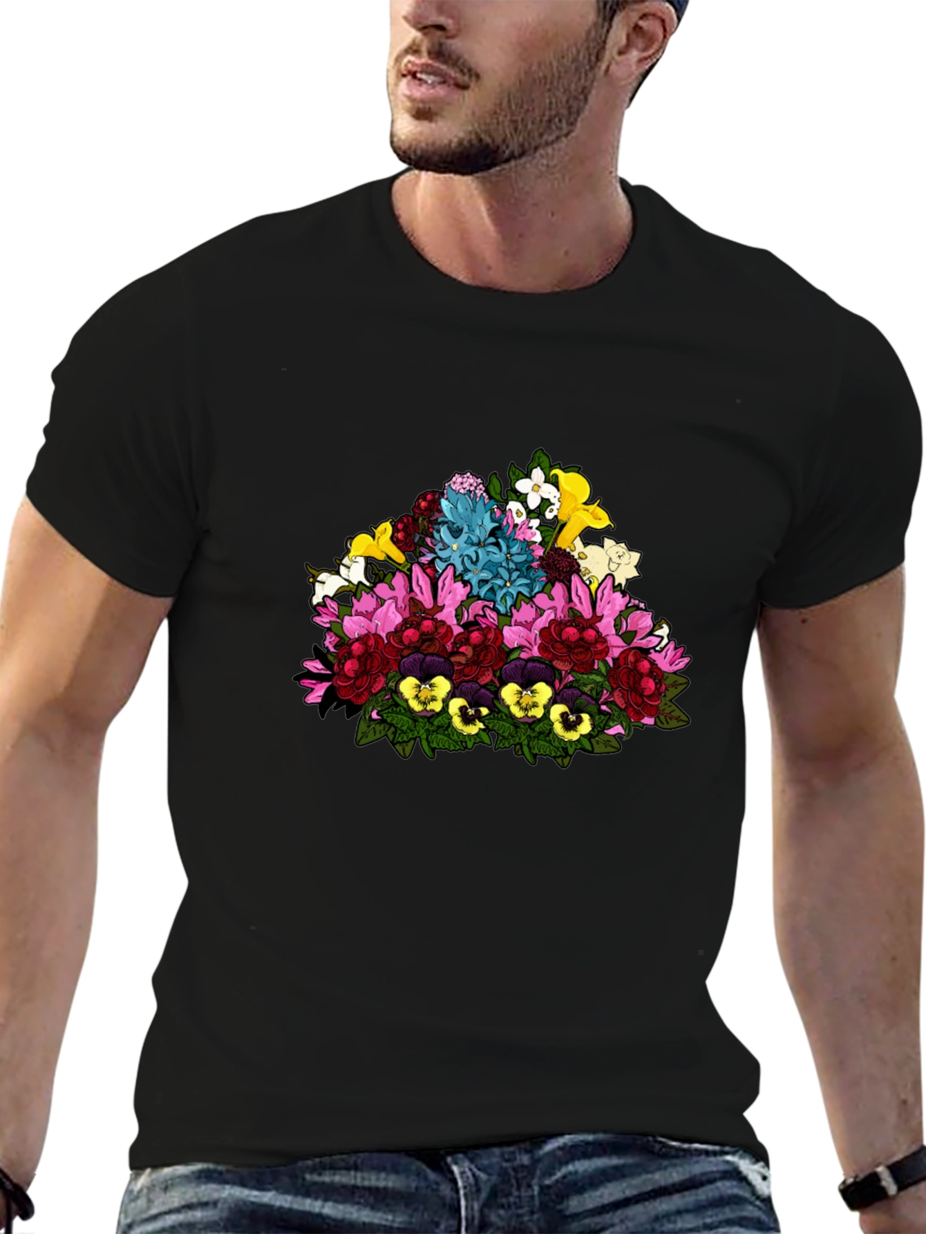 Floral Bouquet Graphic Black T-Shirt