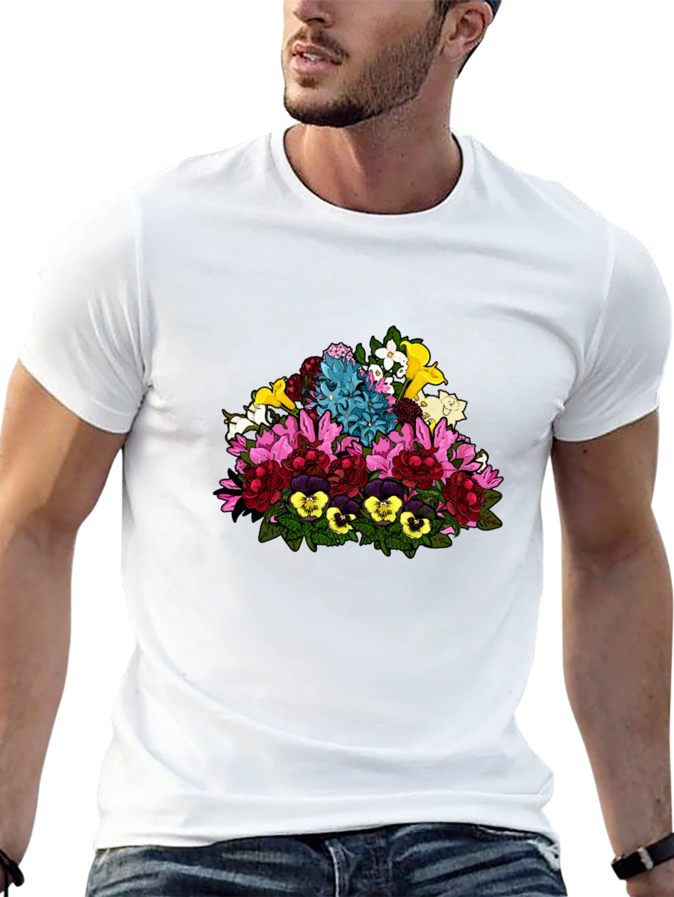 Floral Bouquet Graphic Black T-Shirt