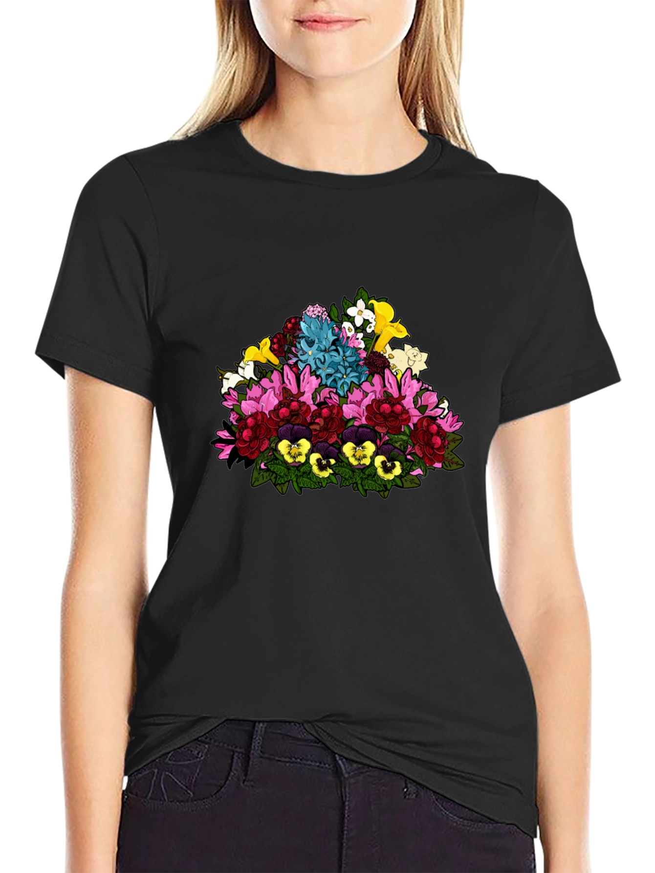 Floral Bouquet Graphic Black T-Shirt