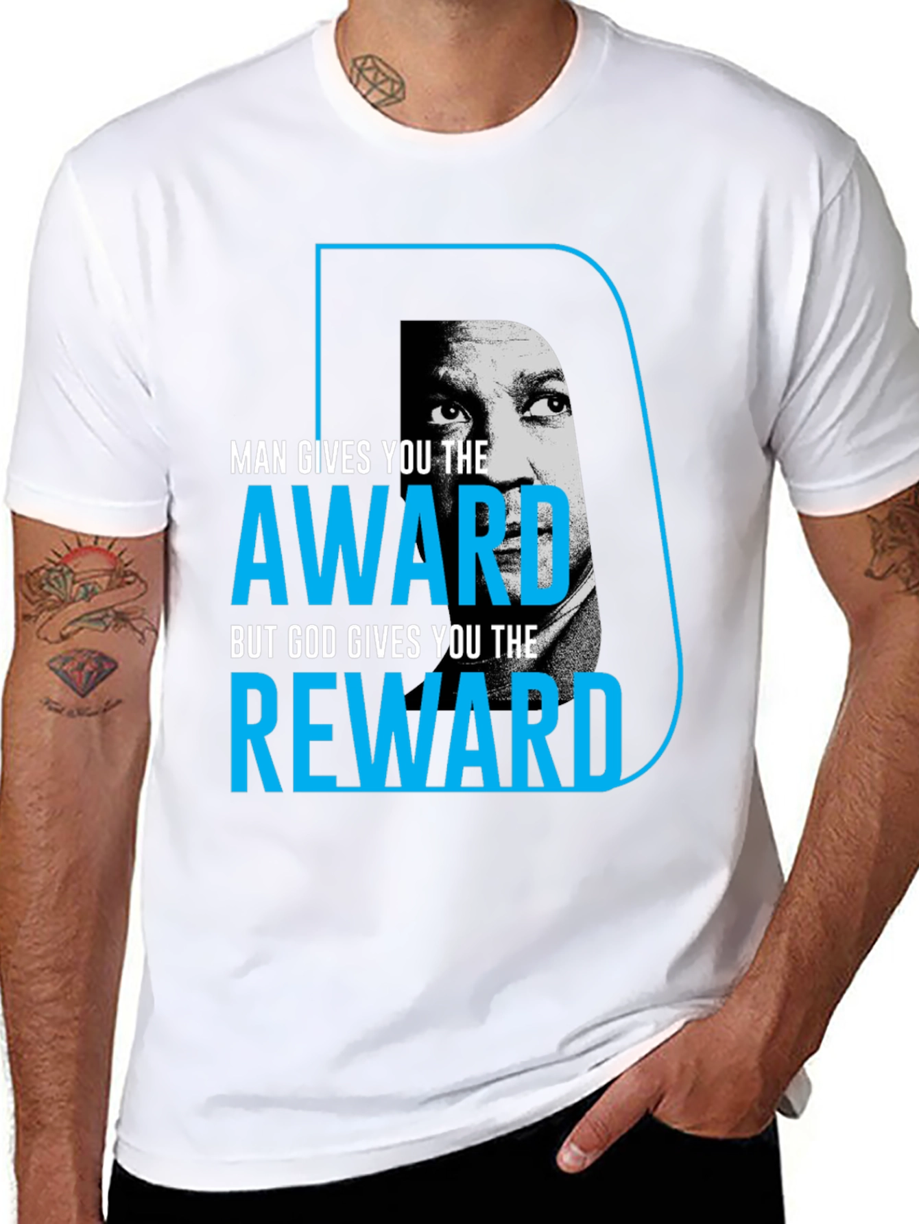 Inspirational Black T-Shirt: Man Gives Award God Gives Reward