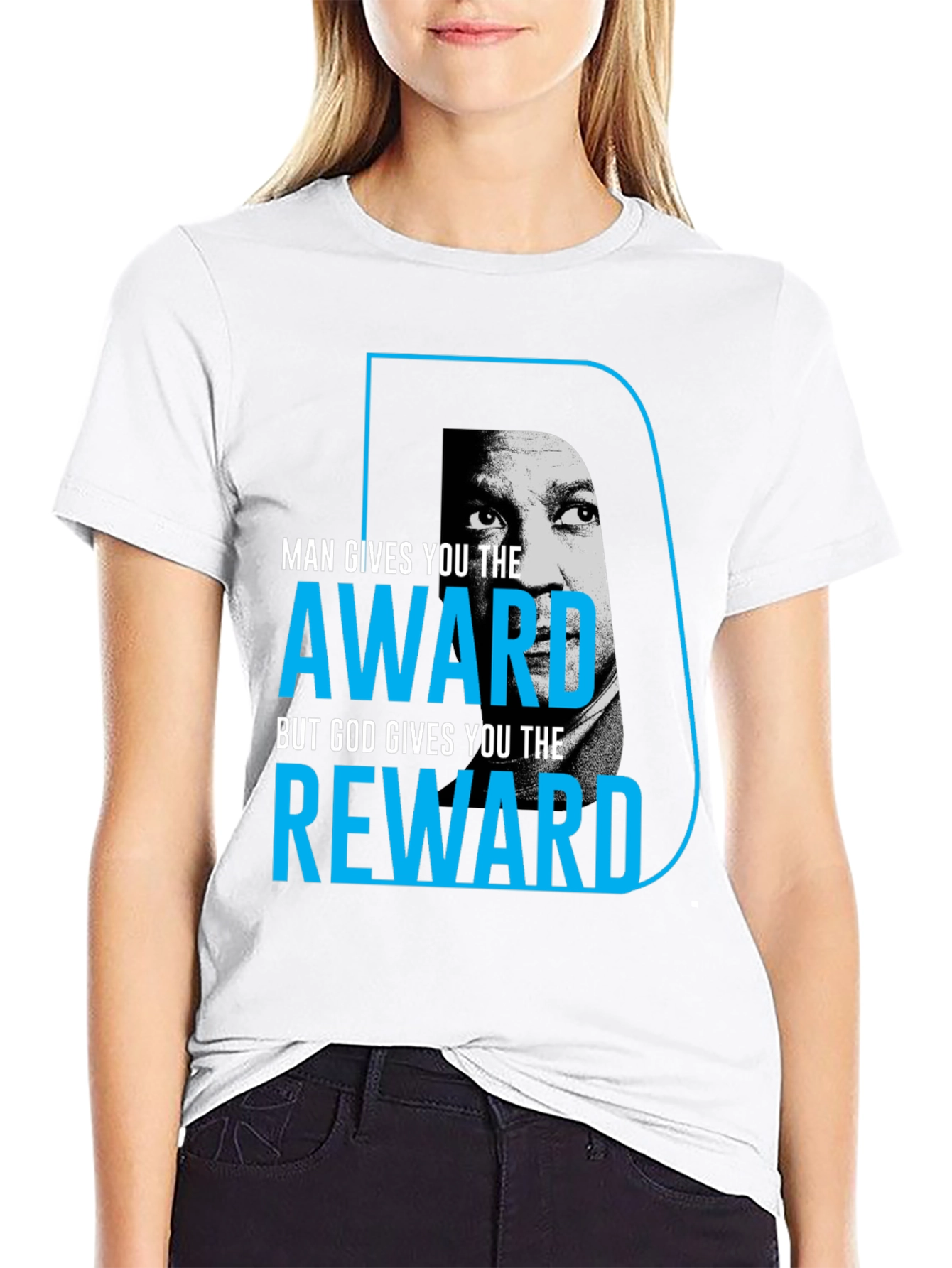 Inspirational Black T-Shirt: Man Gives Award God Gives Reward