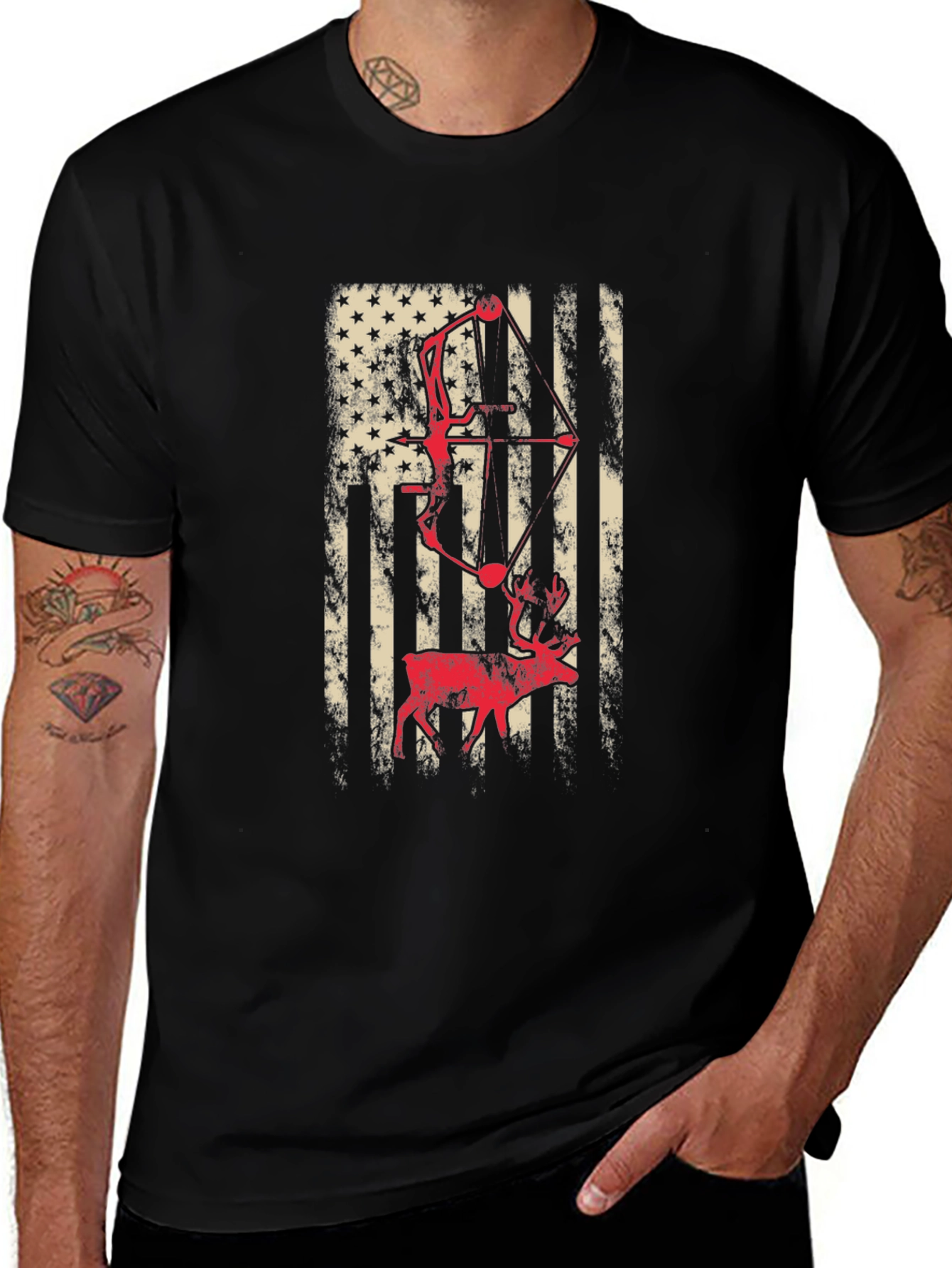 American Flag Bow Hunting Deer T-Shirt