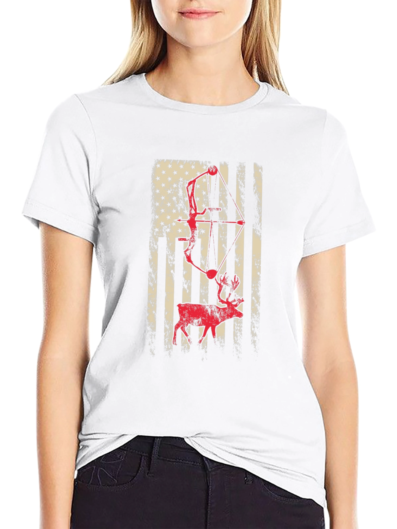 American Flag Bow Hunting Deer T-Shirt