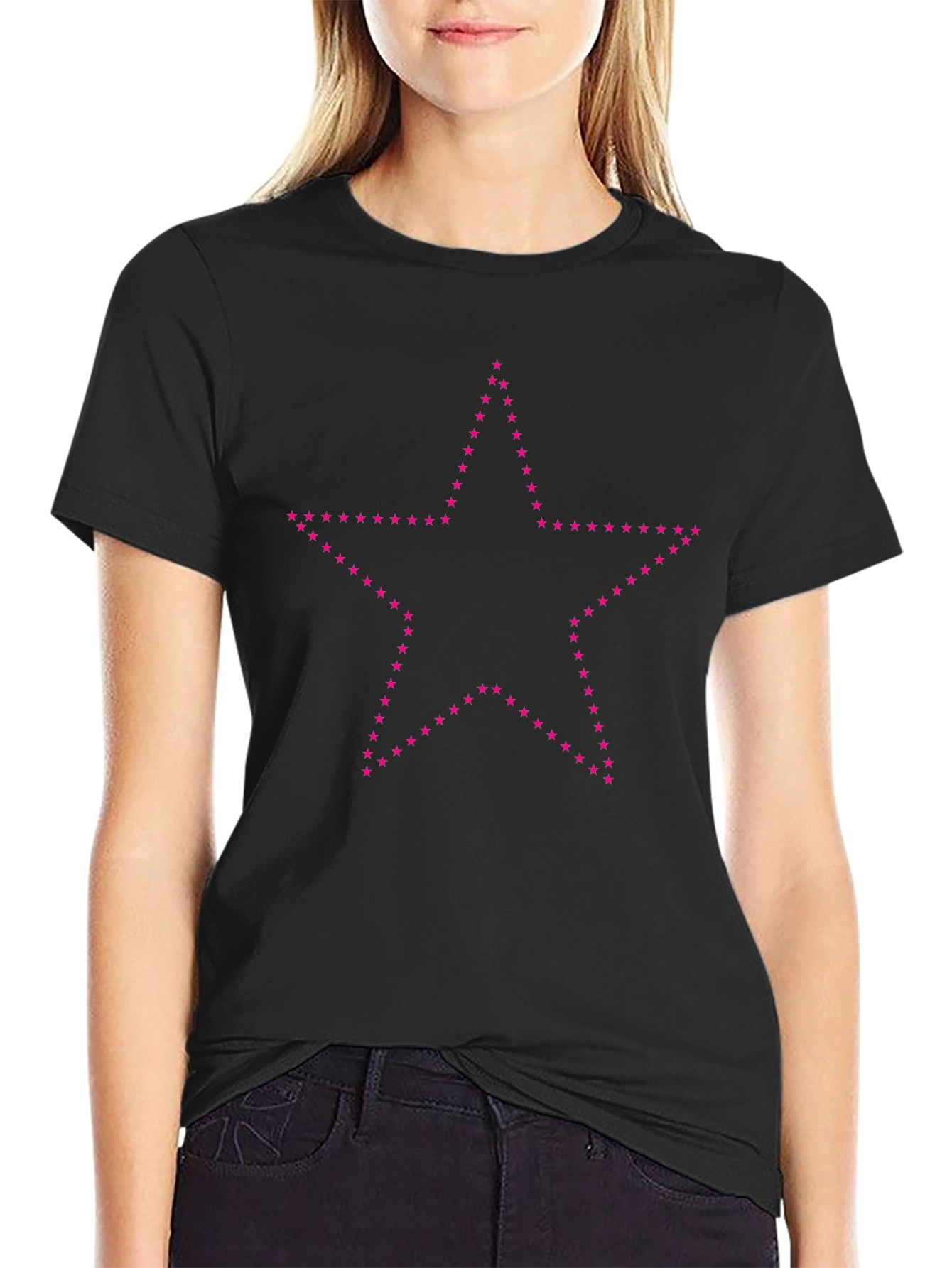 Starry Night Tee - Black Cotton Crew Neck T-Shirt