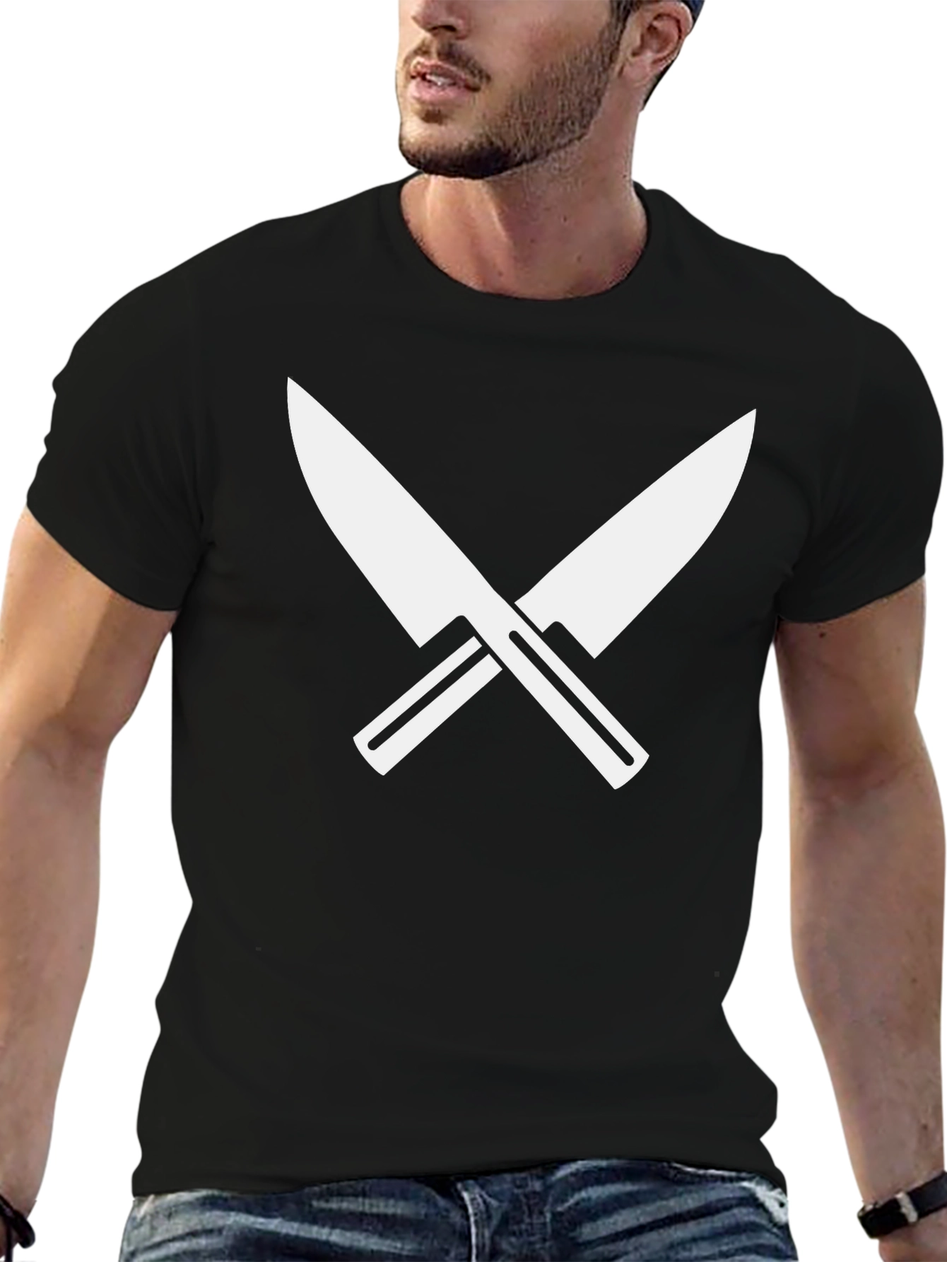 Crossed Knives Graphic Tee - Black Crew Neck