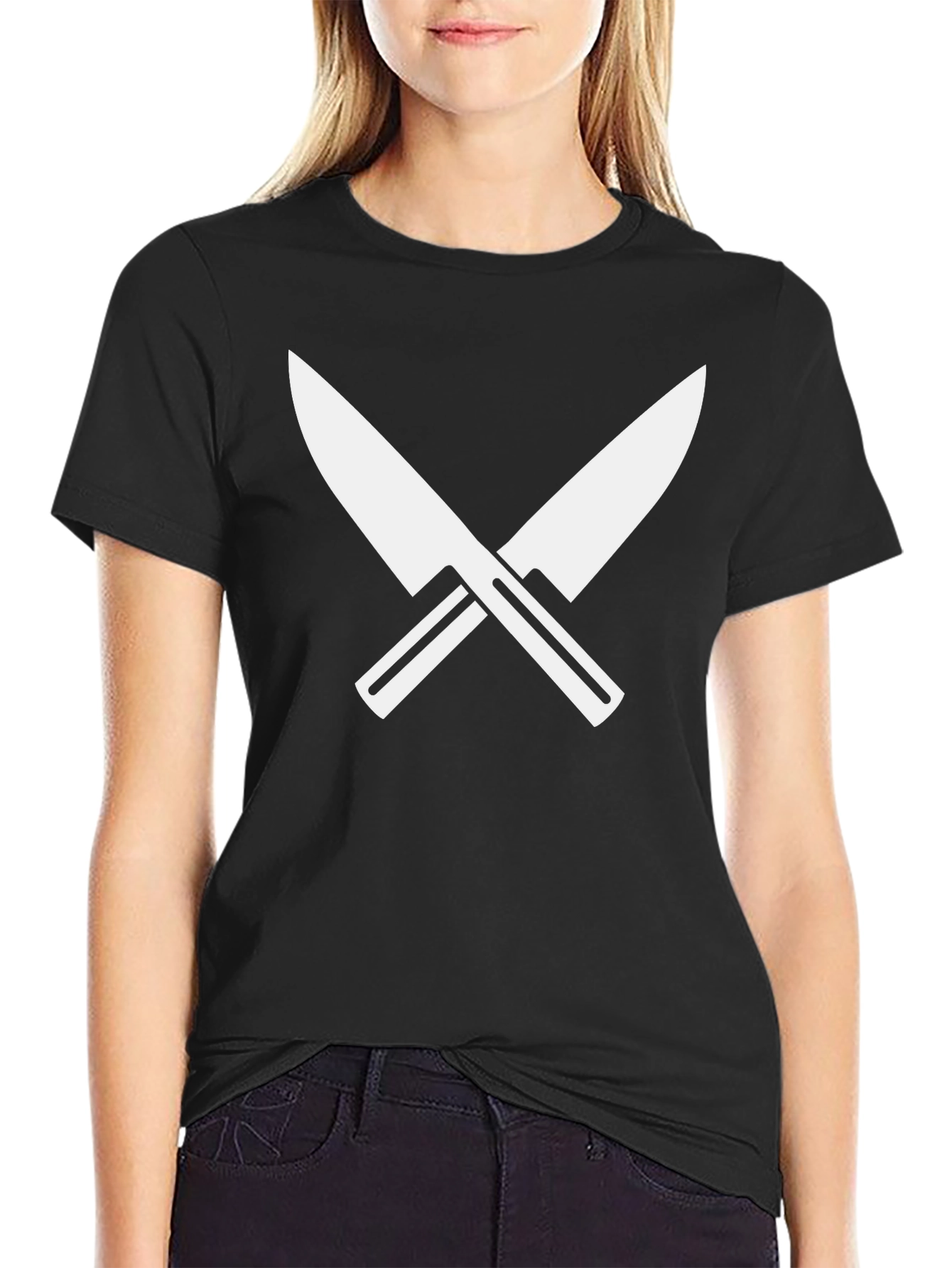 Crossed Knives Graphic Tee - Black Crew Neck