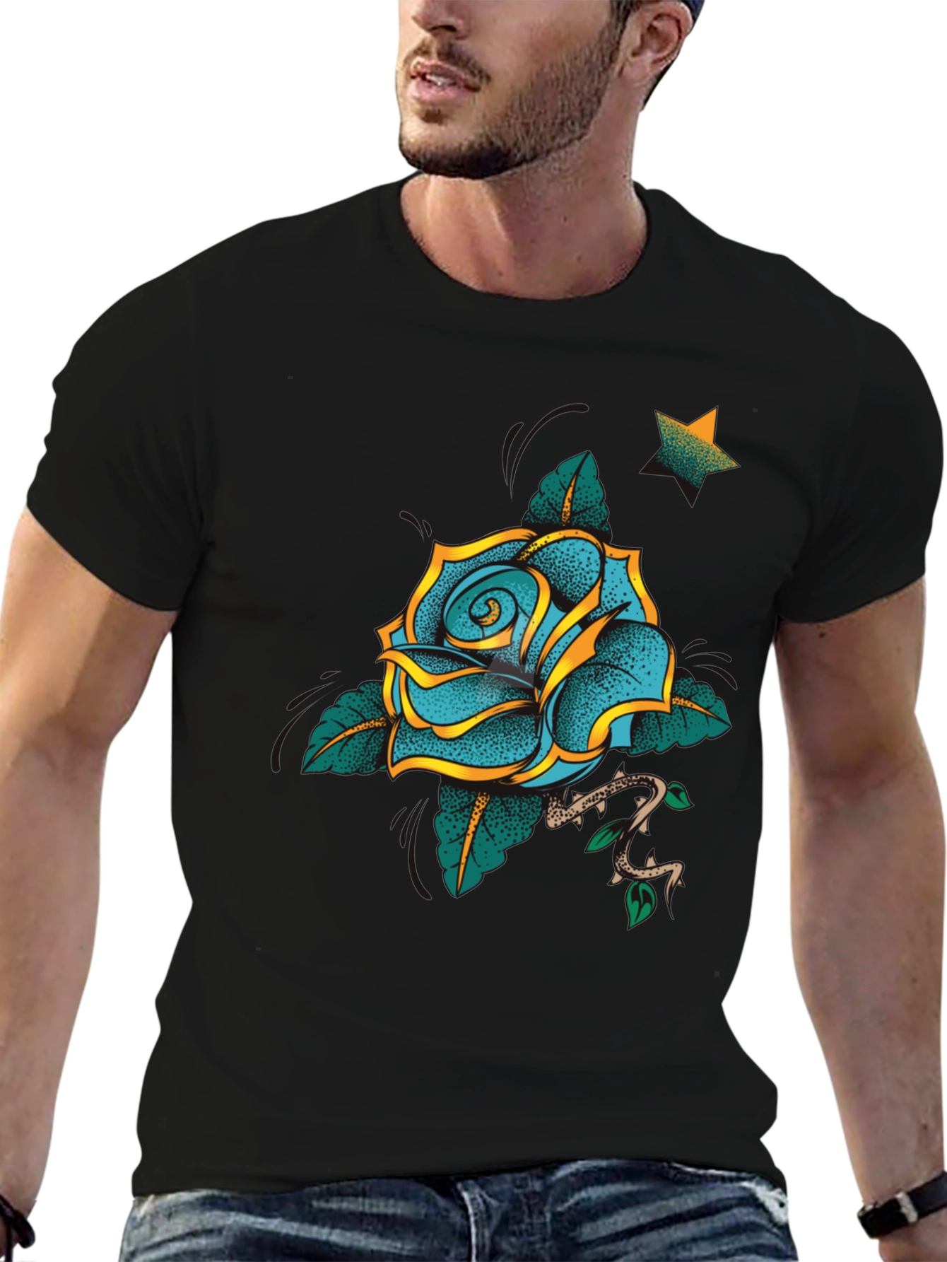 Rose Tattoo Graphic Black T-Shirt