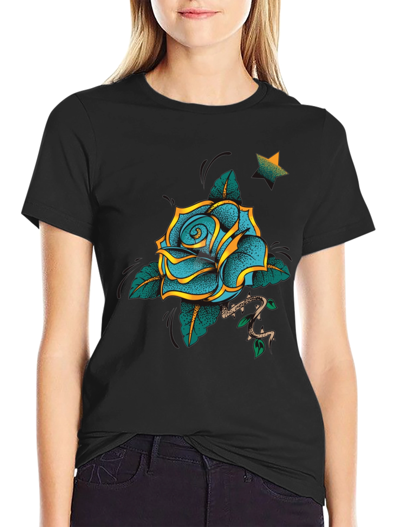 Rose Tattoo Graphic Black T-Shirt