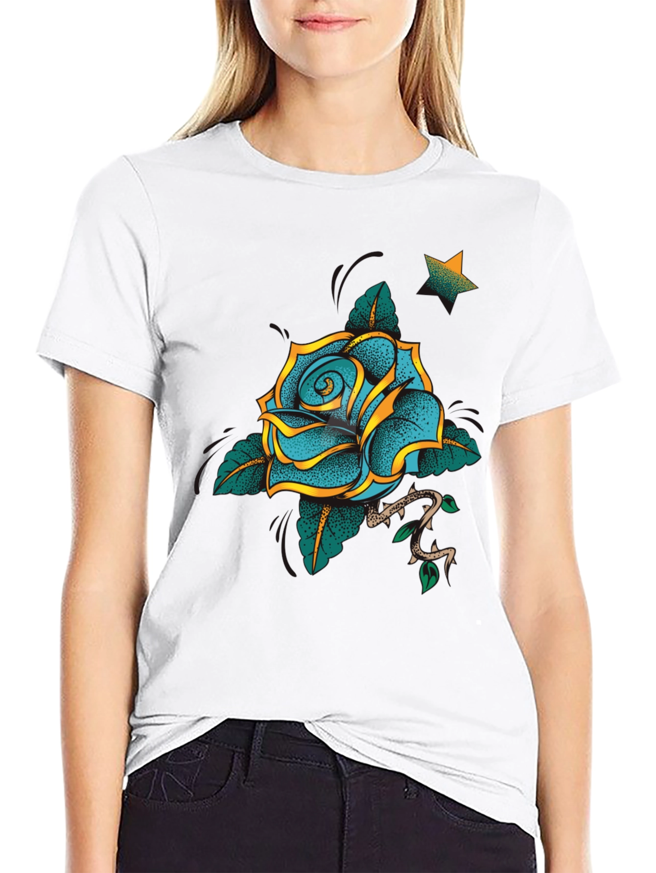 Rose Tattoo Graphic Black T-Shirt