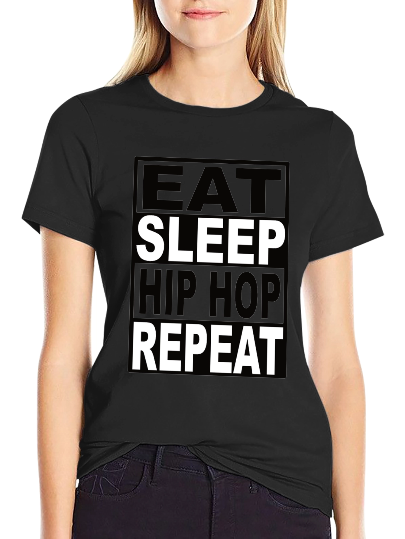 Eat Sleep Hip Hop Repeat Black Graphic Tee