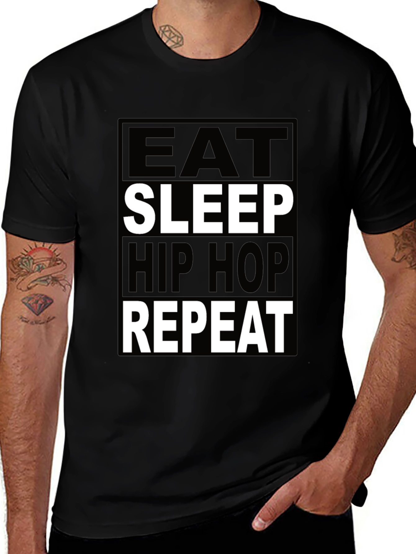 Eat Sleep Hip Hop Repeat Black Graphic Tee