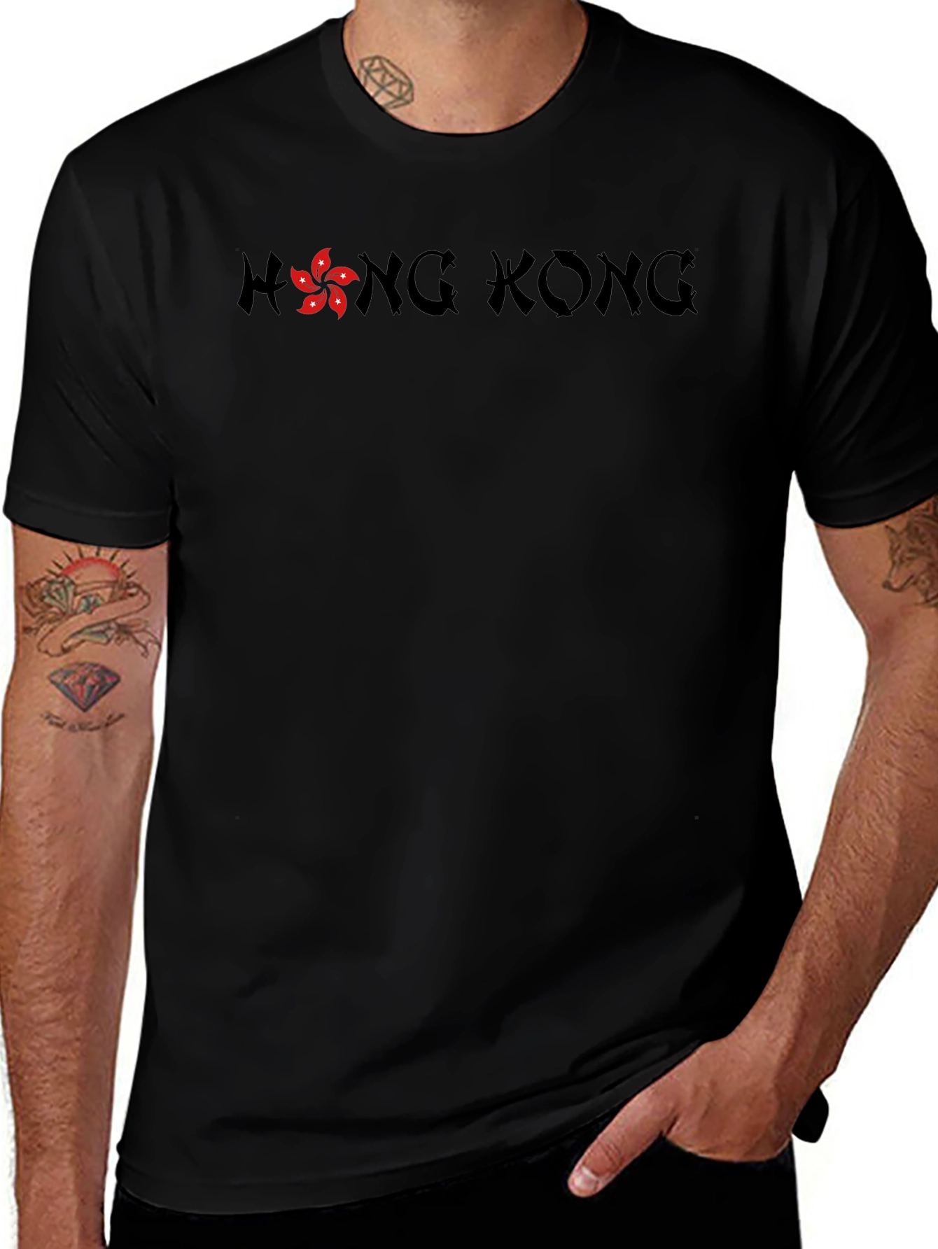 Hong Kong Graphic Tee - Black Crew Neck T-Shirt