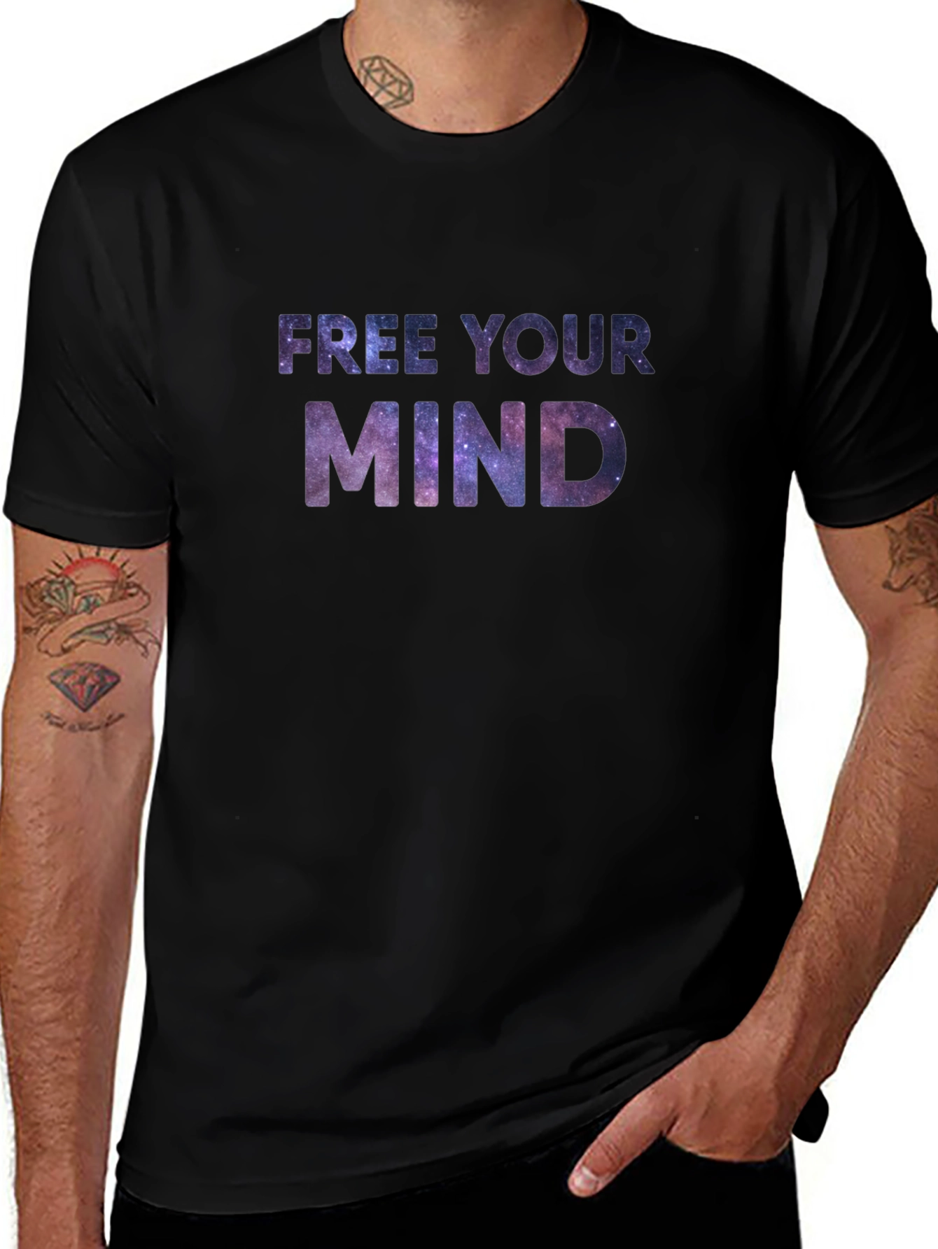 Free Your Mind Galaxy Print Black T-Shirt