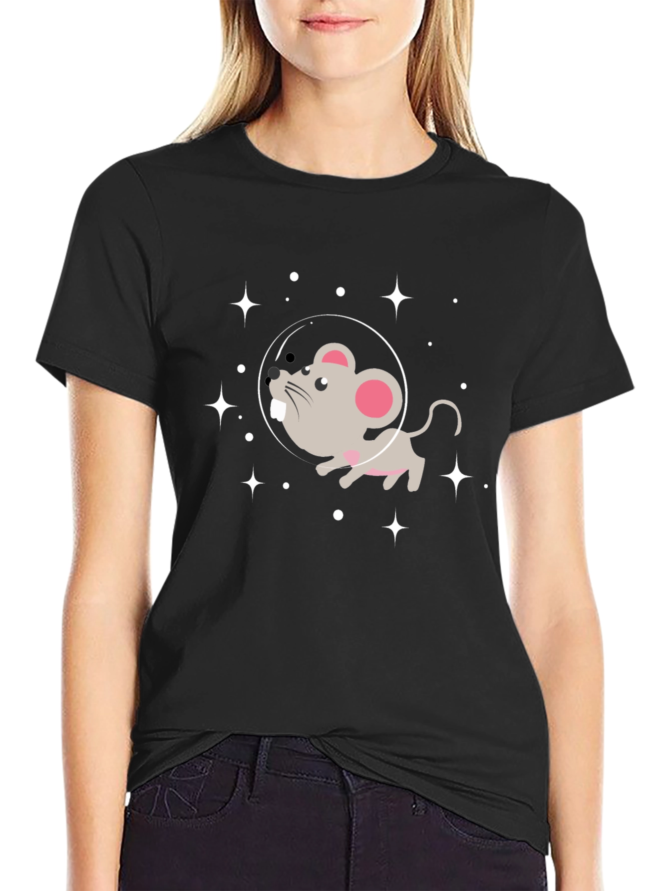 Cosmic Mouse Graphic Tee - Black Cotton Blend