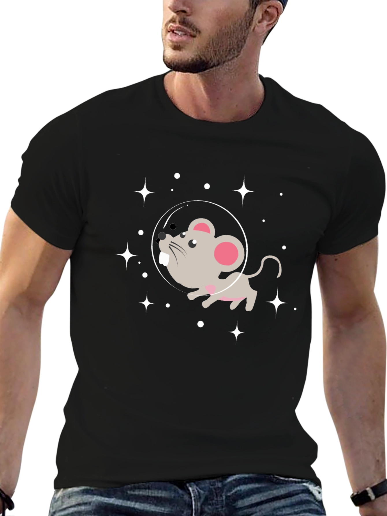 Cosmic Mouse Graphic Tee - Black Cotton Blend