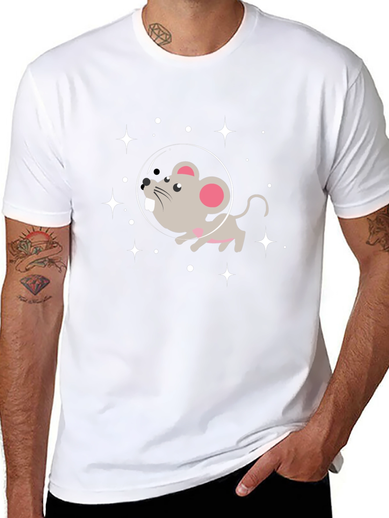 Cosmic Mouse Graphic Tee - Black Cotton Blend