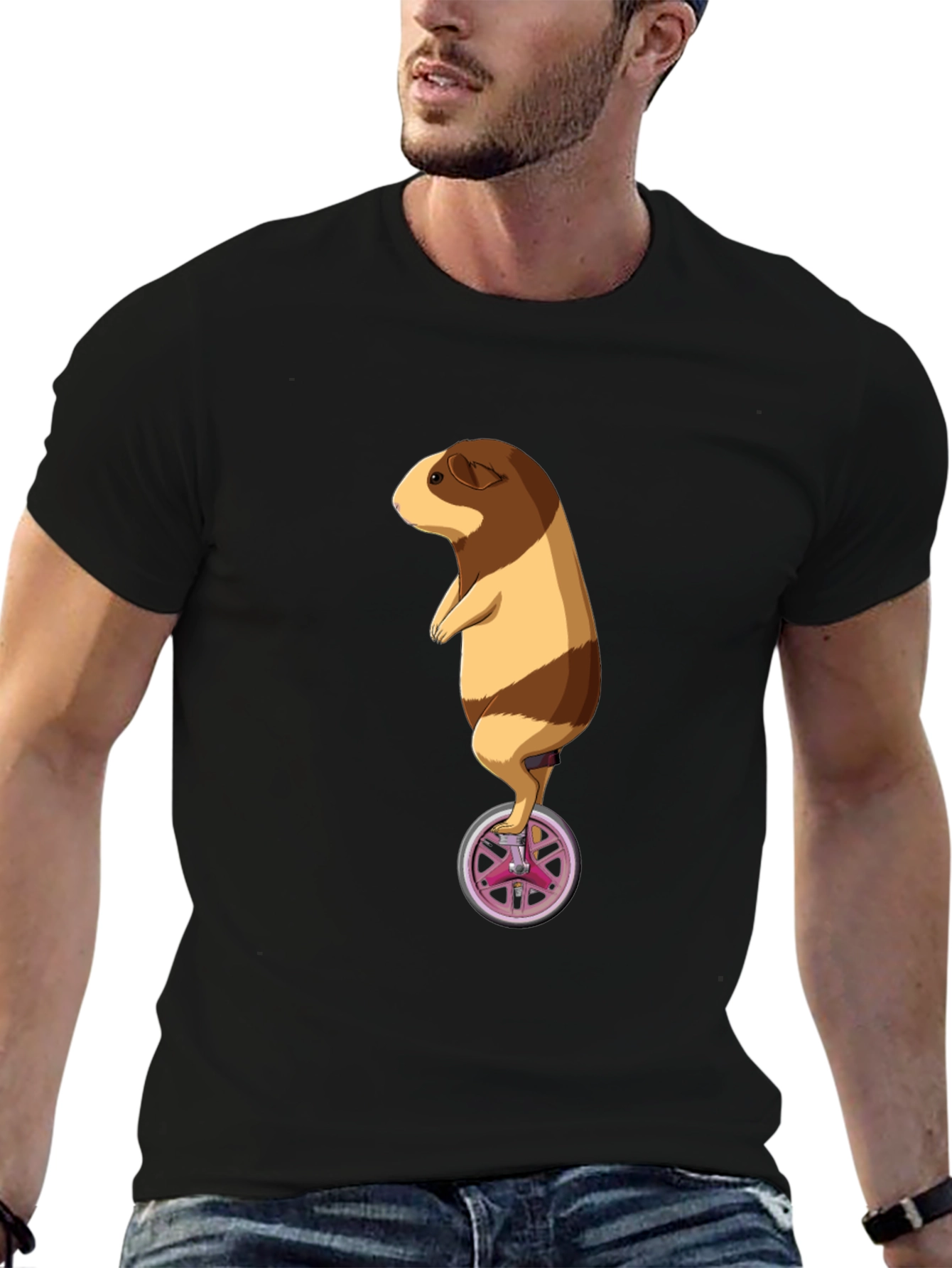 Guinea Pig Unicycle Black T-Shirt