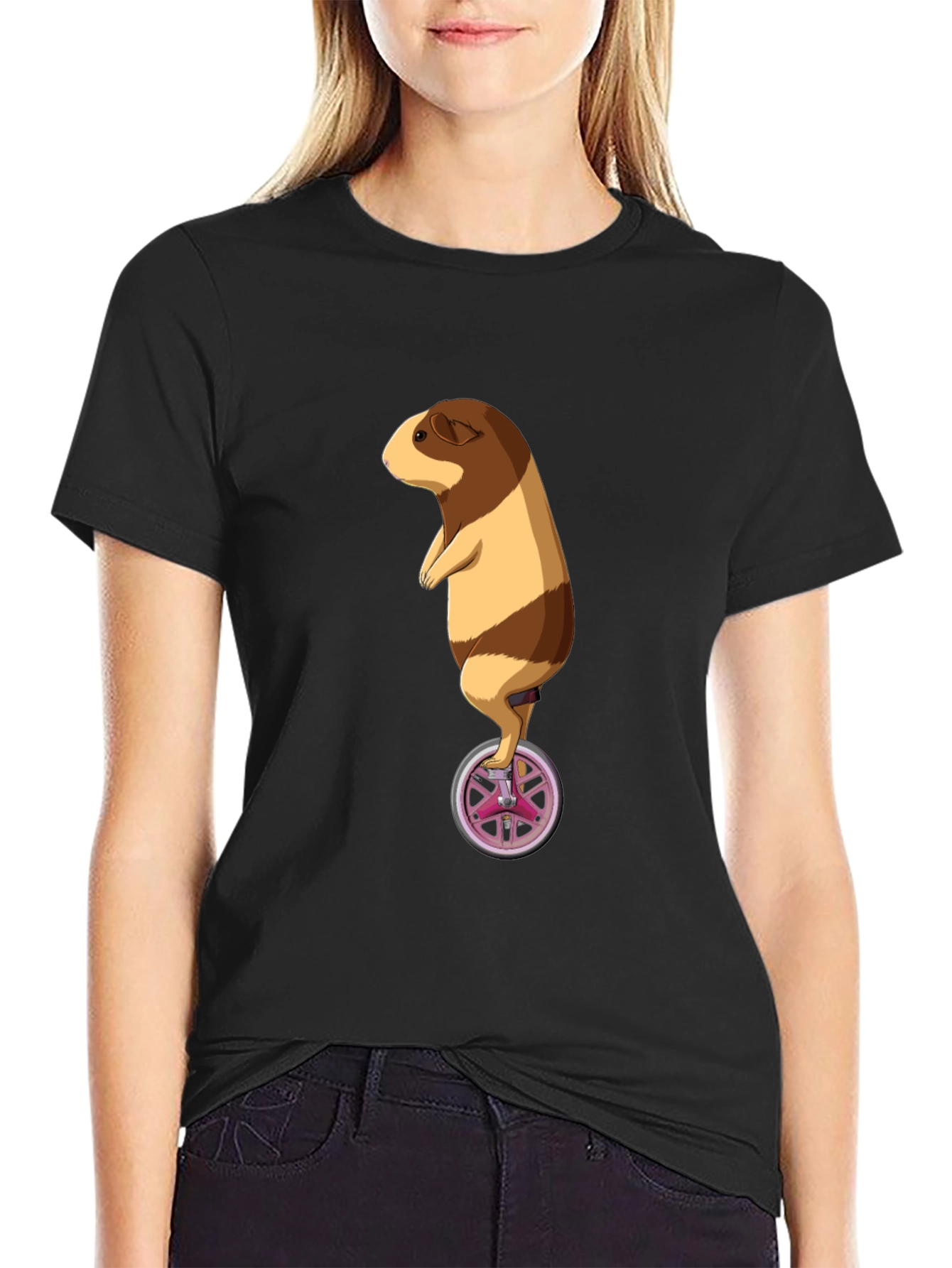 Guinea Pig Unicycle Black T-Shirt