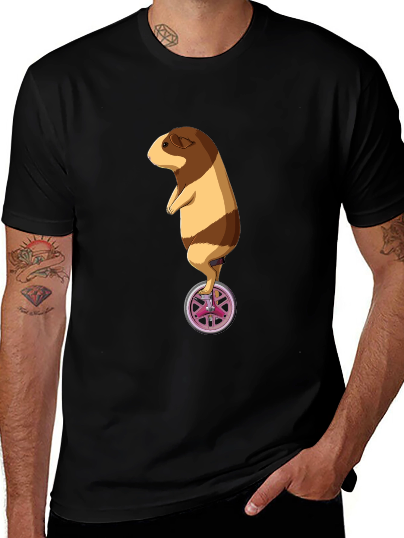 Guinea Pig Unicycle Black T-Shirt