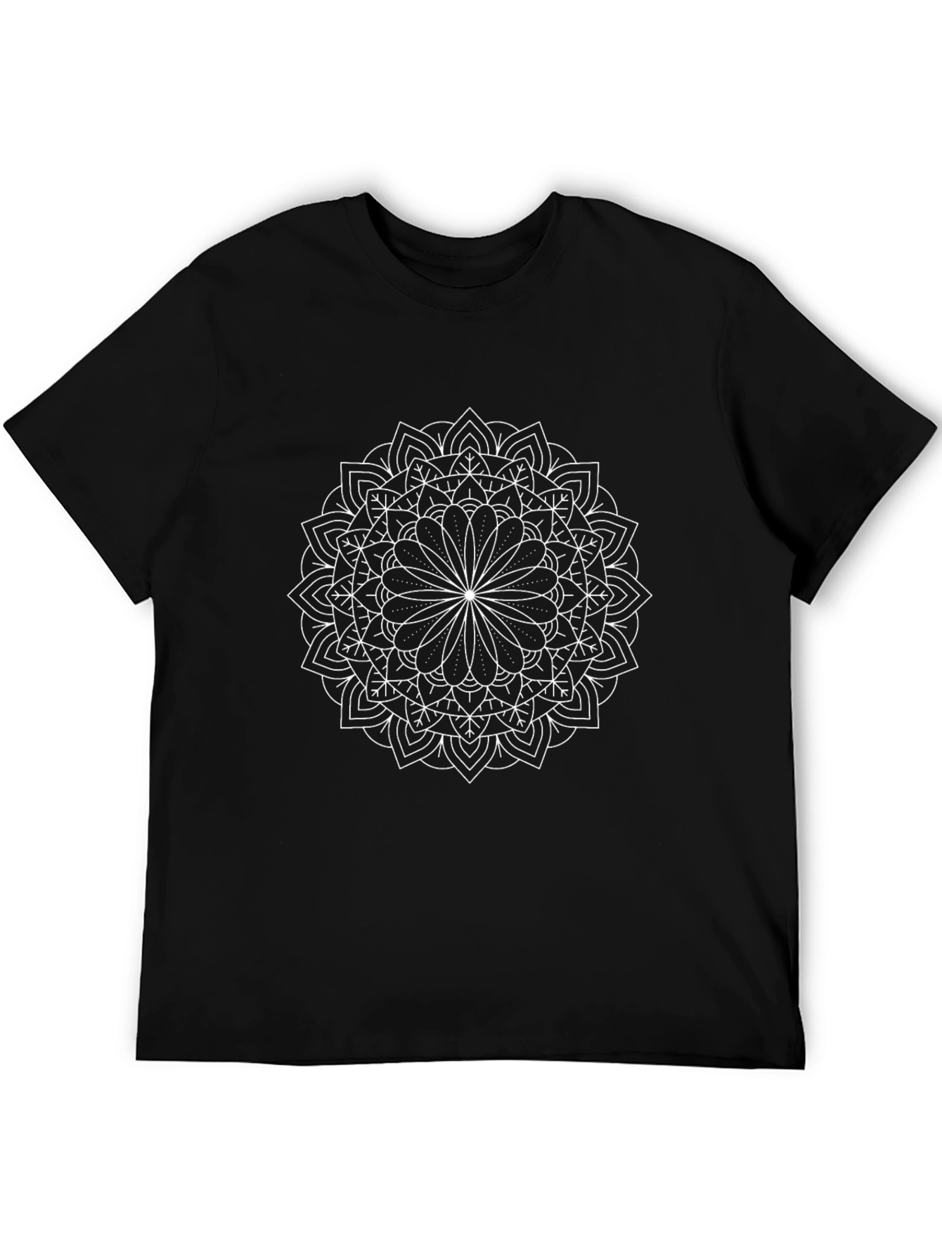 Black T-Shirt with White Mandala Design