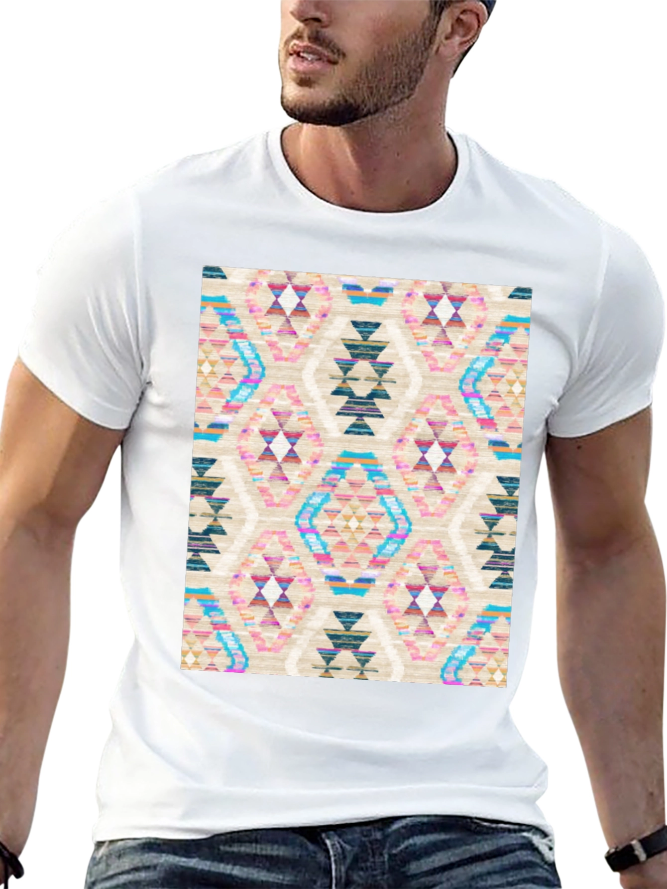 Geometric Pattern Graphic Tee - Stylish Comfort