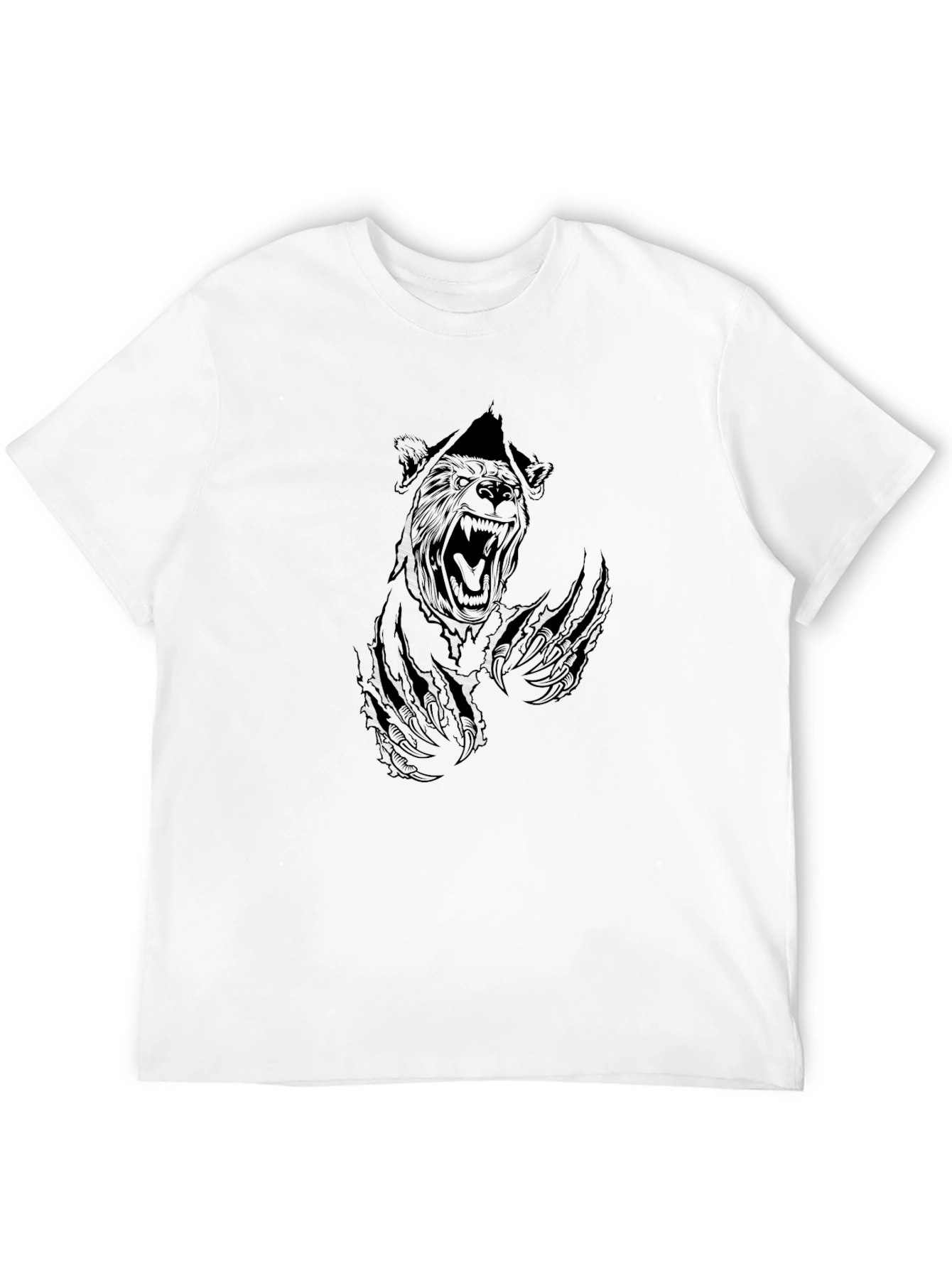 Black Graphic Tee - Ripped Bear Design