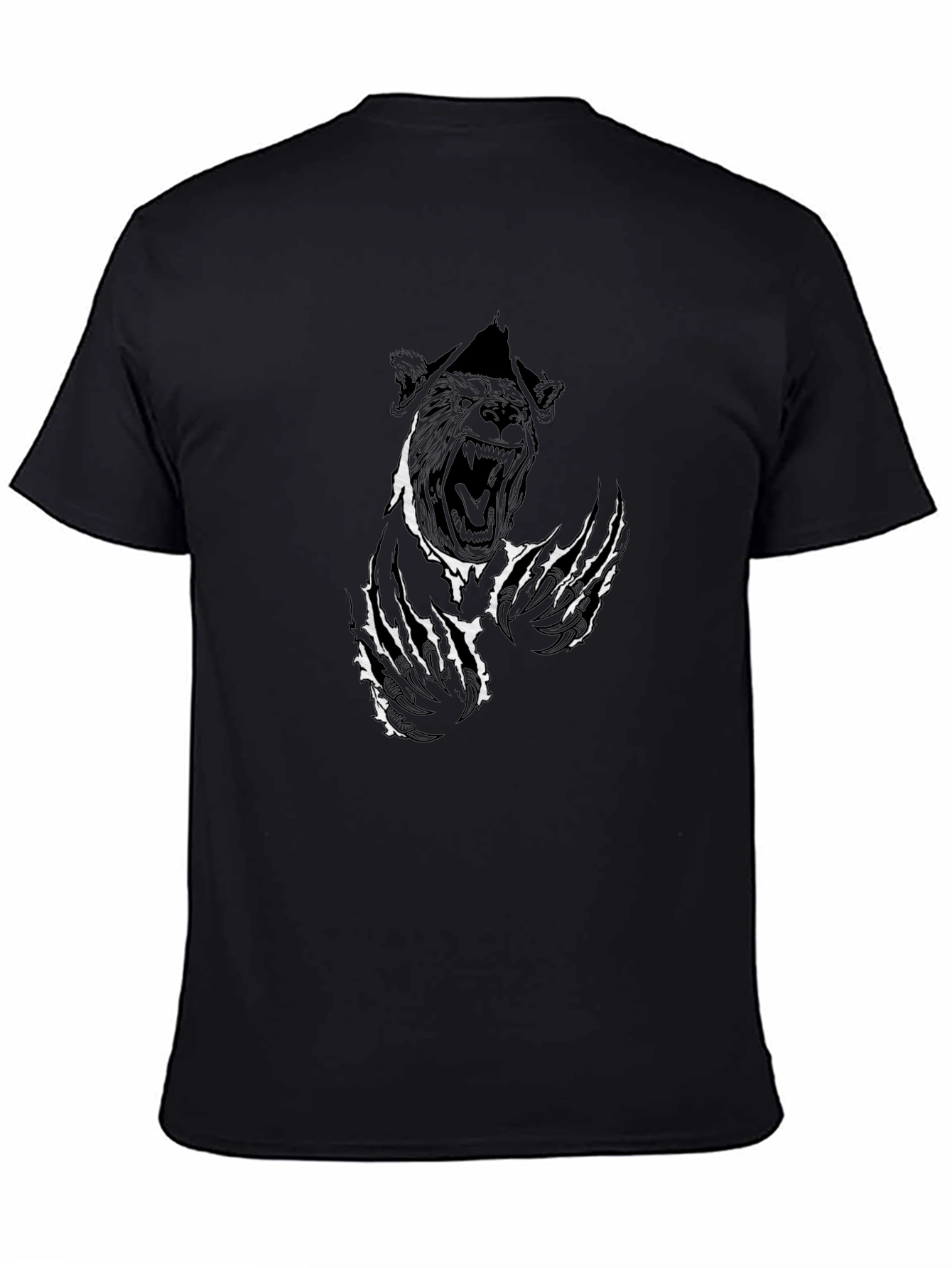 Black Graphic Tee - Ripped Bear Design