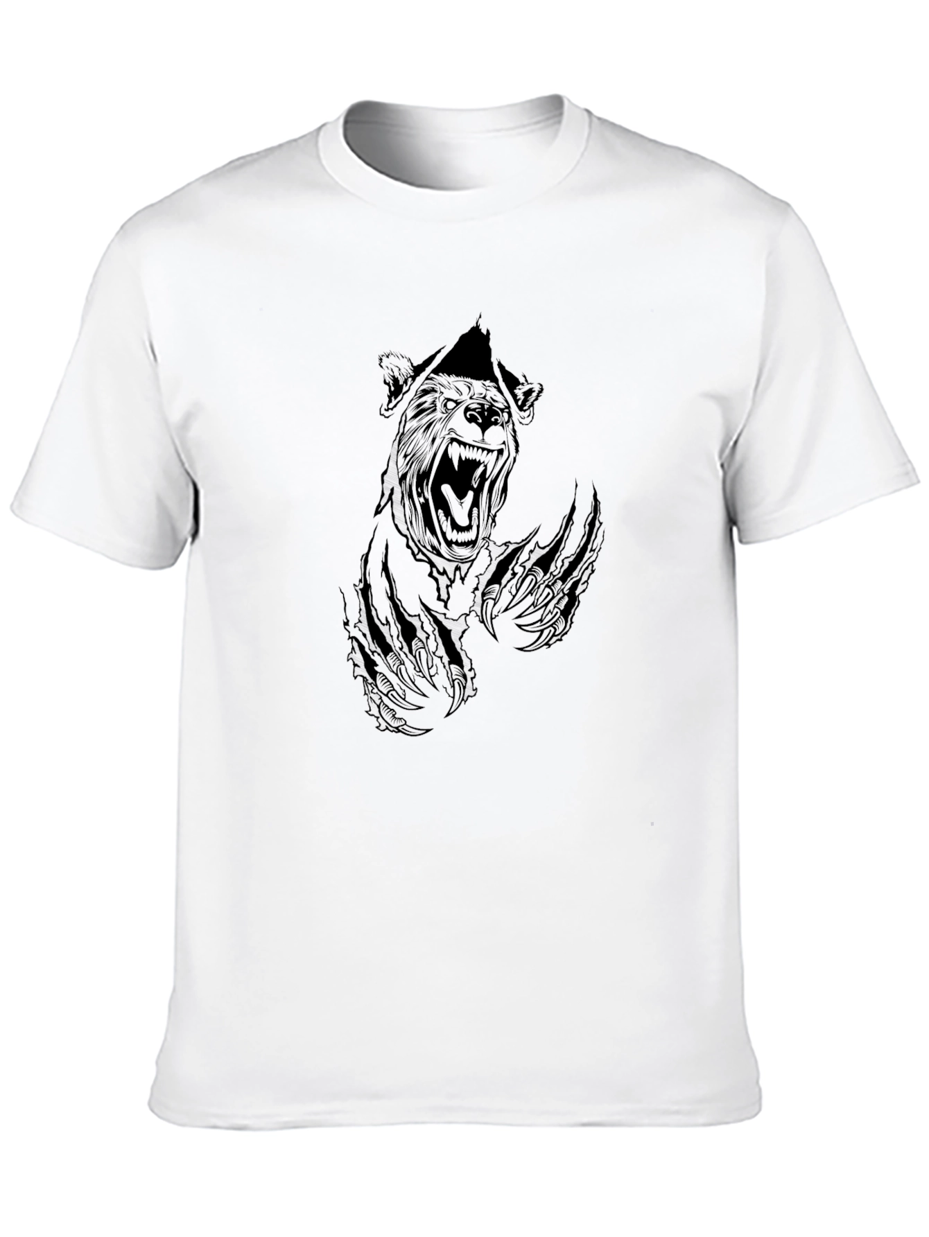 Black Graphic Tee - Ripped Bear Design