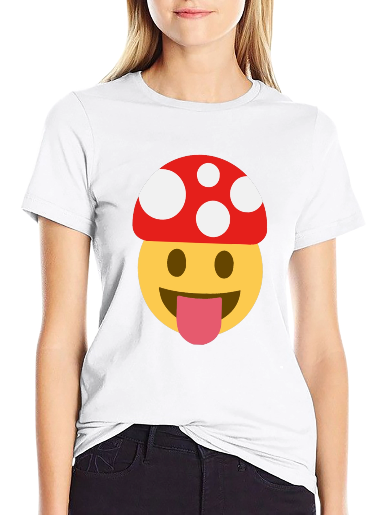 Mushroom Emoji Tee - Fun & Quirky Black T-Shirt