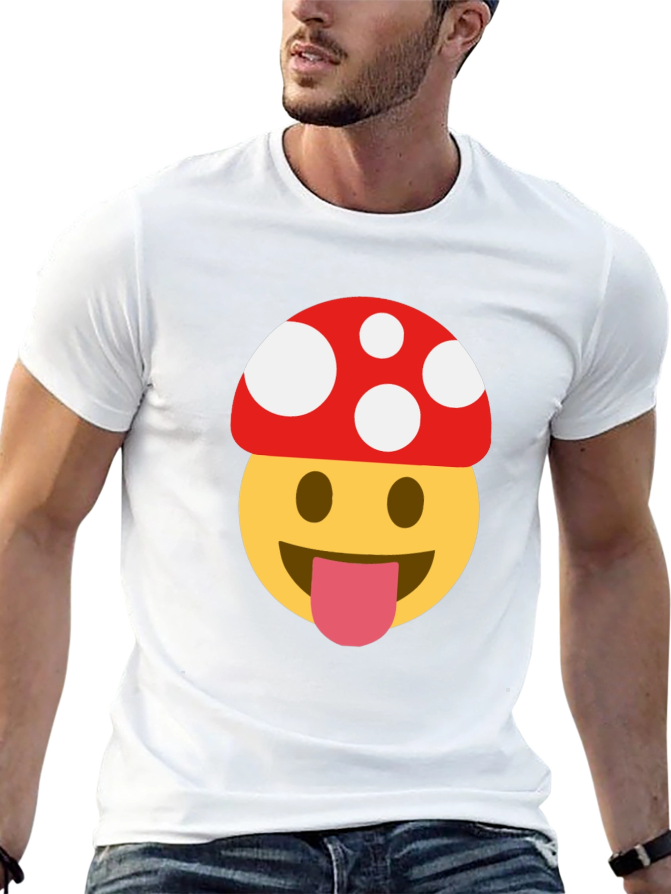Mushroom Emoji Tee - Fun & Quirky Black T-Shirt