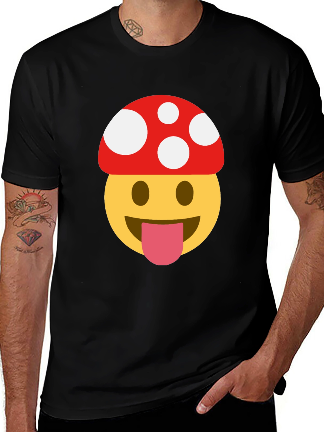 Mushroom Emoji Tee - Fun & Quirky Black T-Shirt