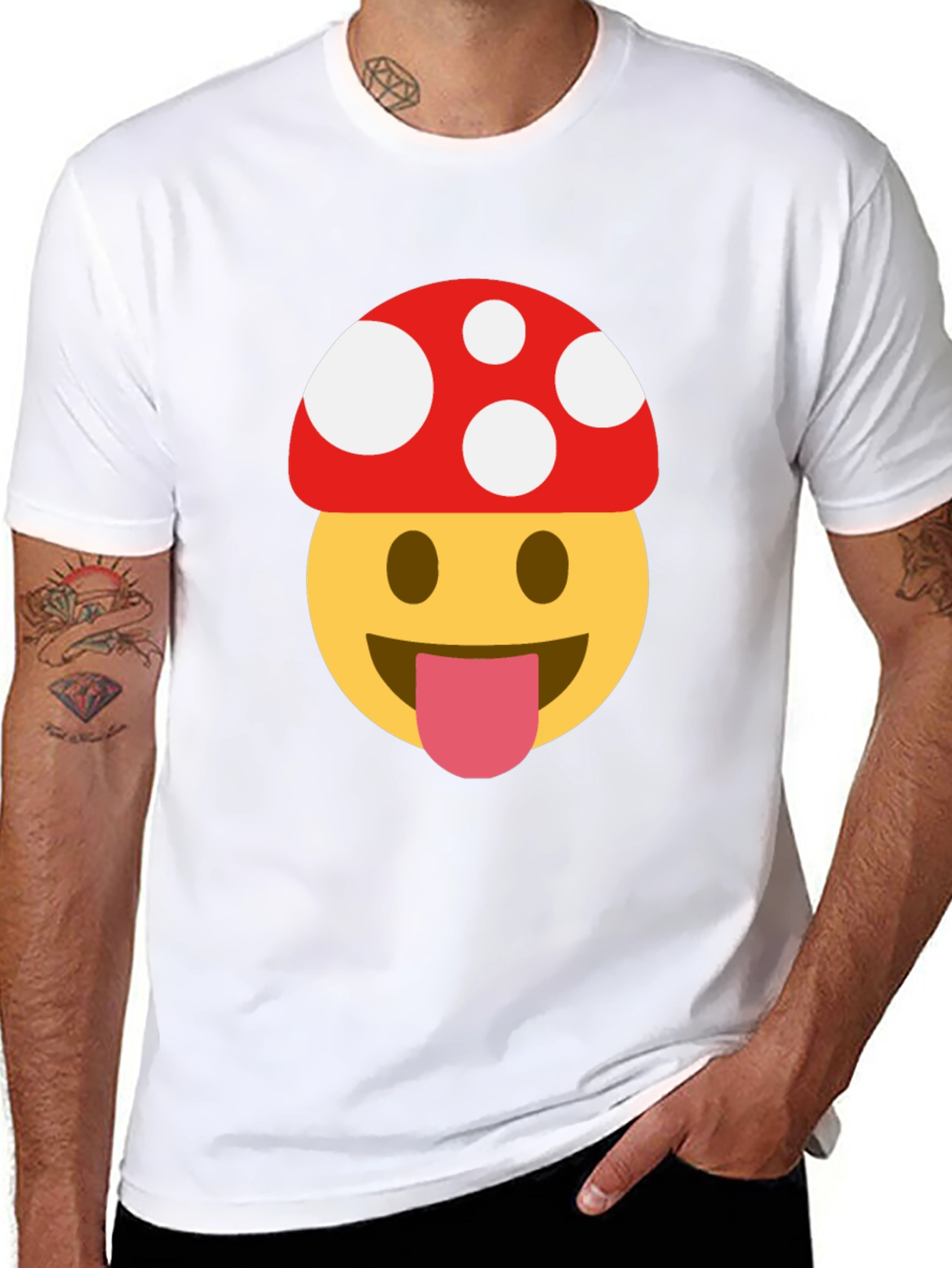 Mushroom Emoji Tee - Fun & Quirky Black T-Shirt