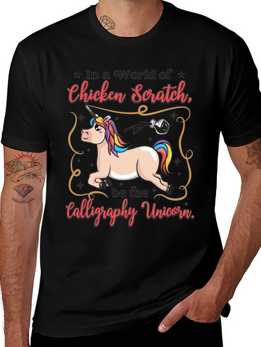 Calligraphy Unicorn Graphic Tee - Black Cotton