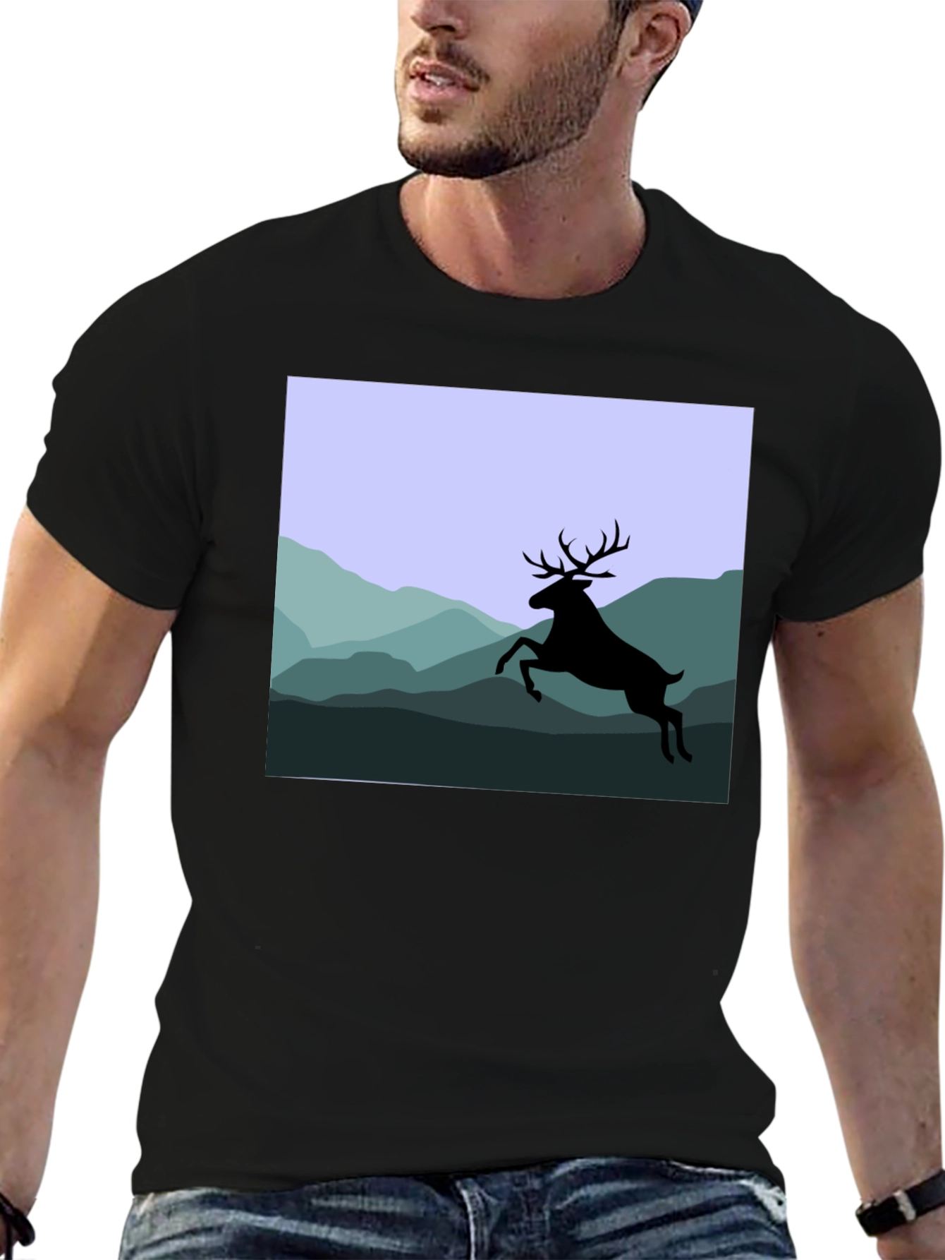 Deer Silhouette Mountain Scene Graphic Tee