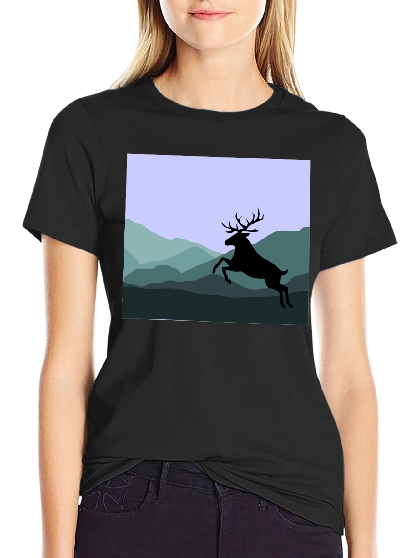 Deer Silhouette Mountain Scene Graphic Tee