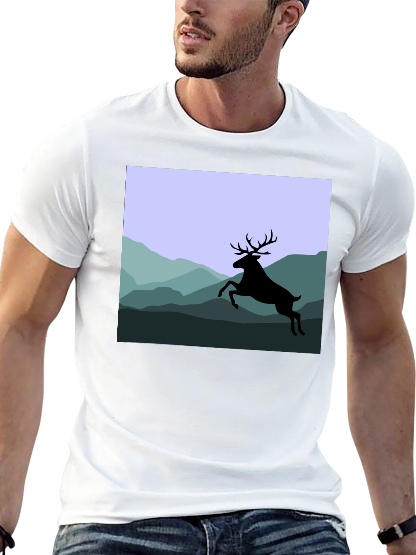 Deer Silhouette Mountain Scene Graphic Tee