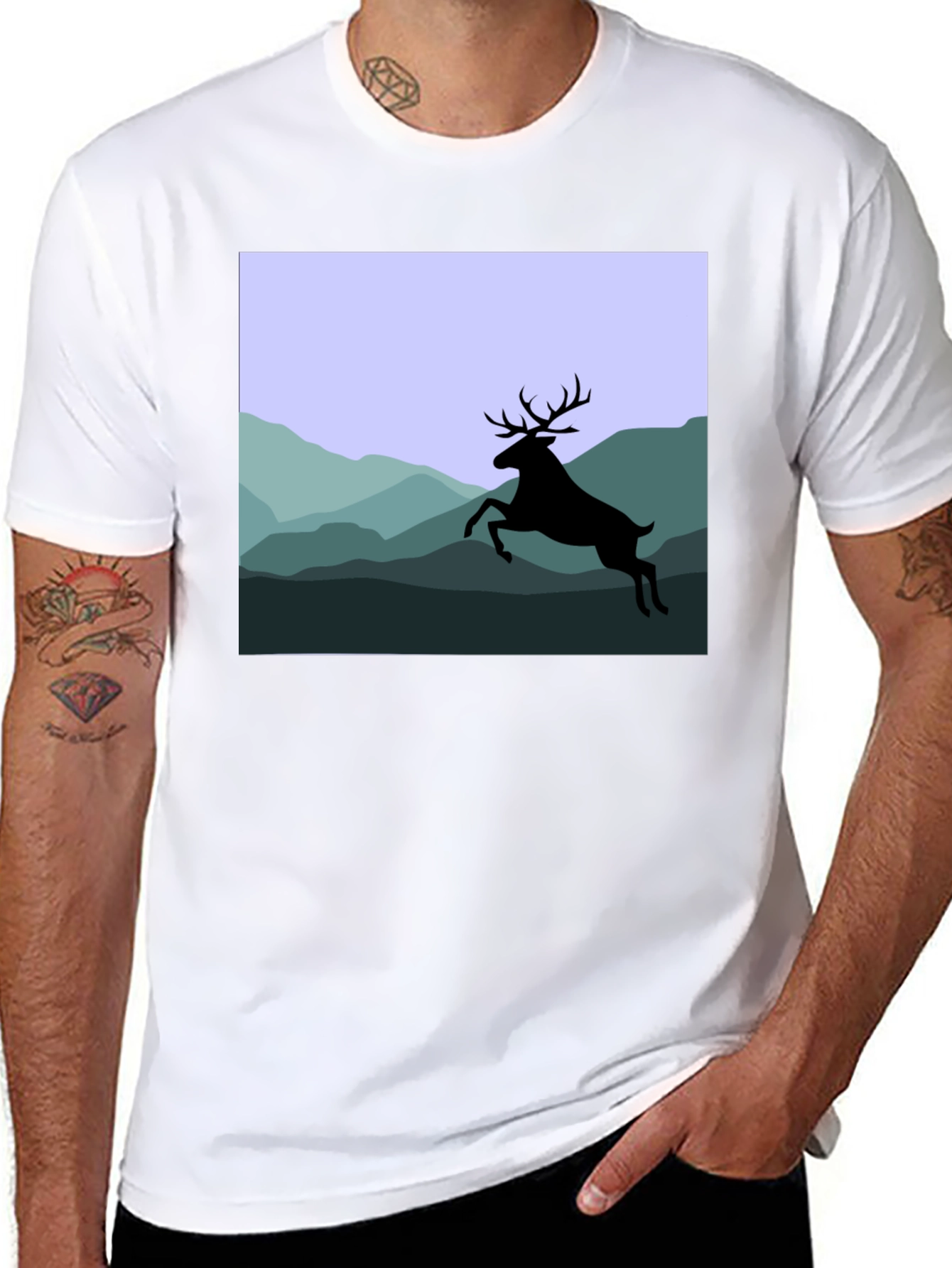 Deer Silhouette Mountain Scene Graphic Tee