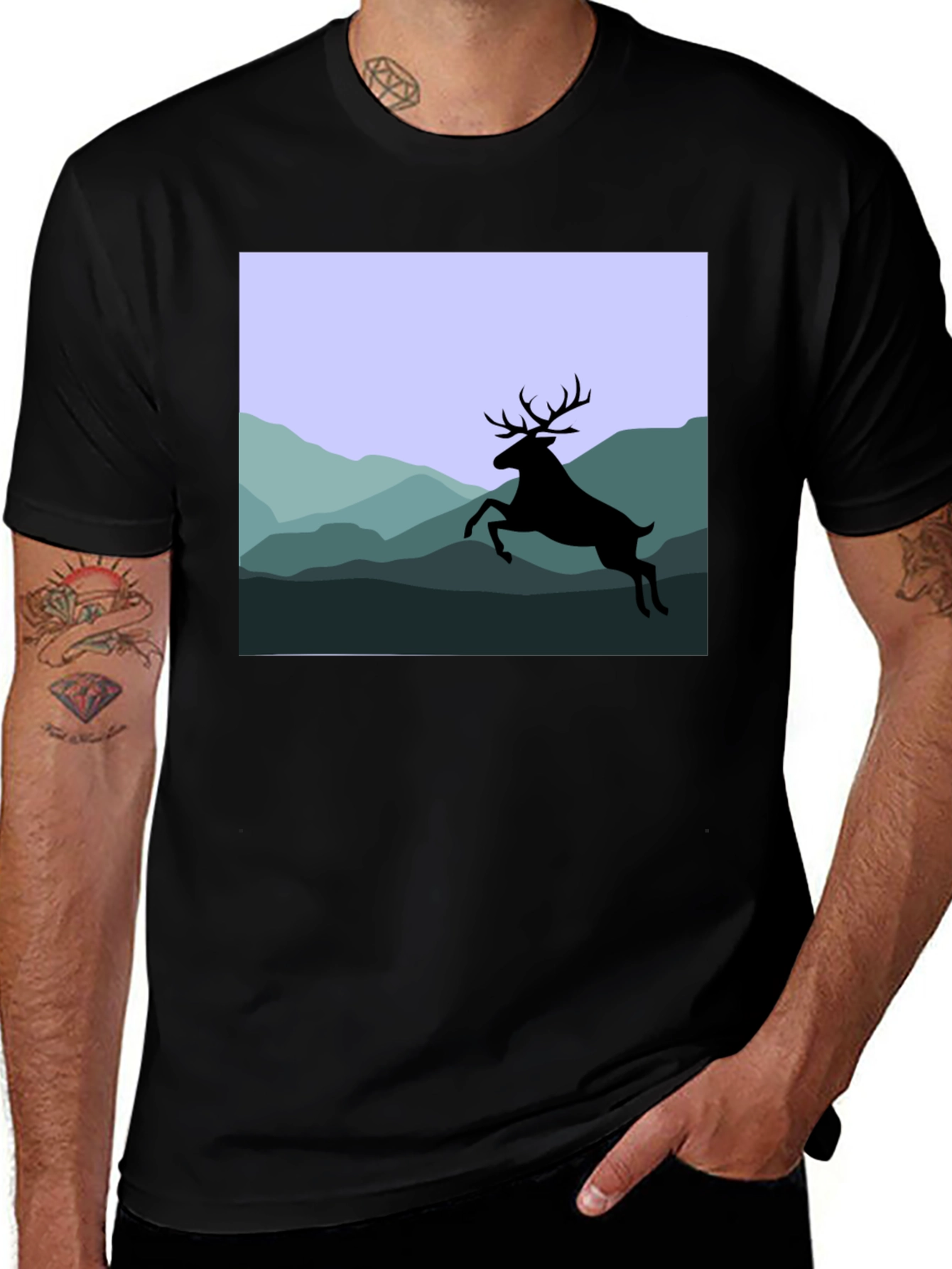 Deer Silhouette Mountain Scene Graphic Tee