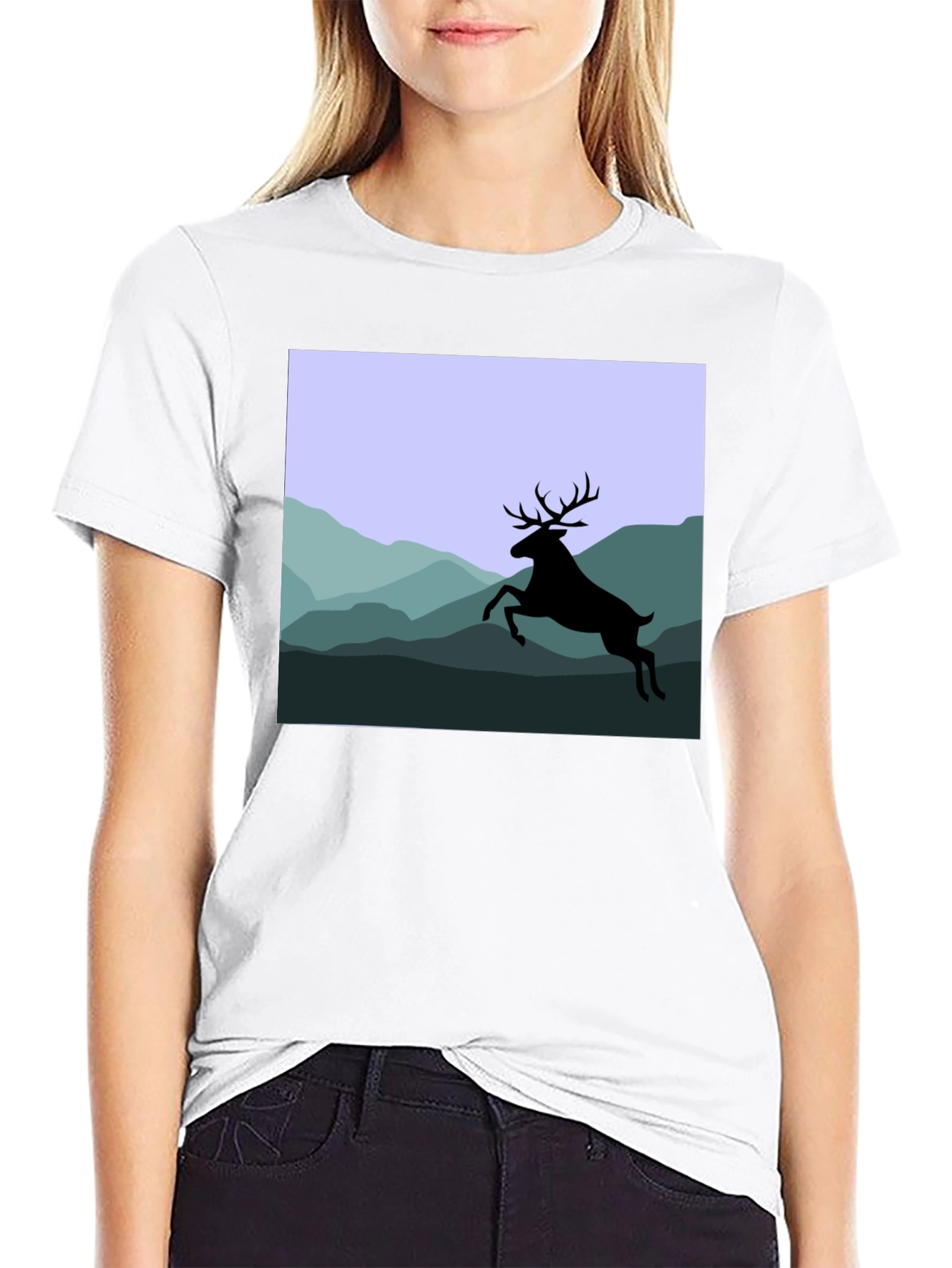 Deer Silhouette Mountain Scene Graphic Tee