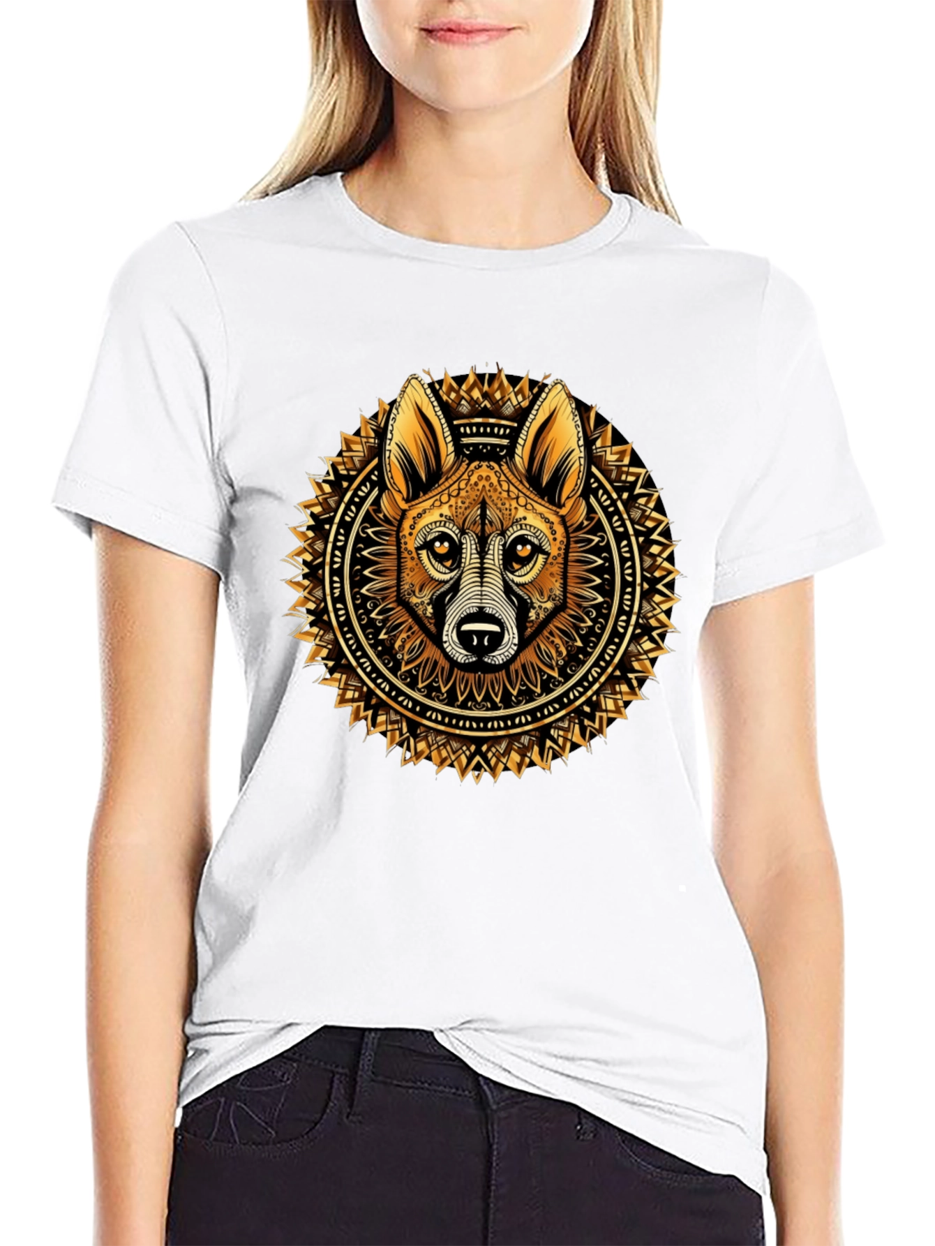 Tribal Dog Mandala Black Tee