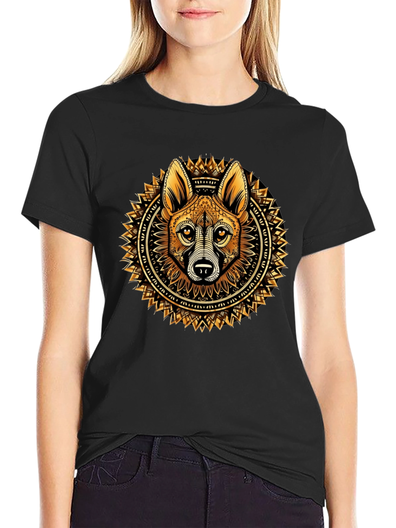 Tribal Dog Mandala Black Tee
