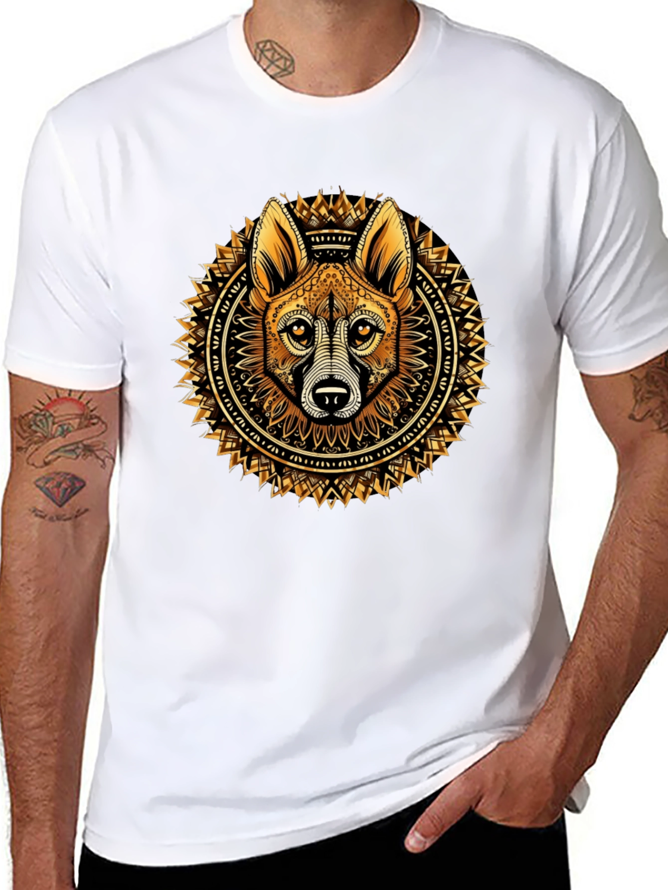 Tribal Dog Mandala Black Tee
