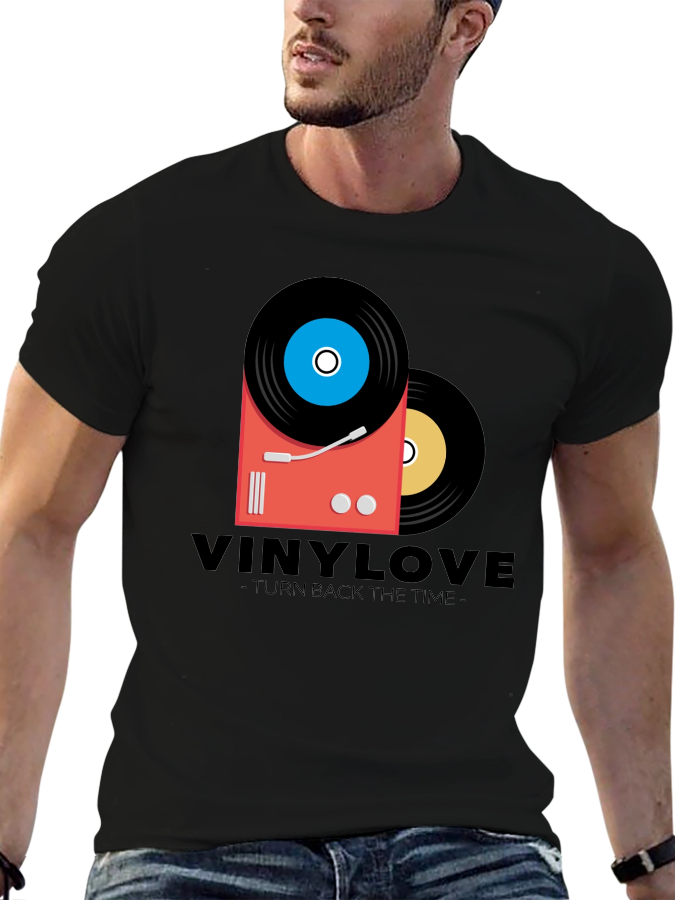 Vinyl Love Black T-Shirt - Retro Music Design