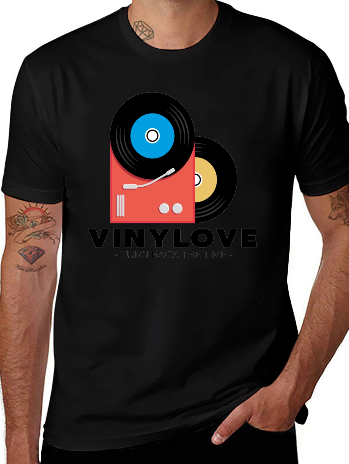 Vinyl Love Black T-Shirt - Retro Music Design