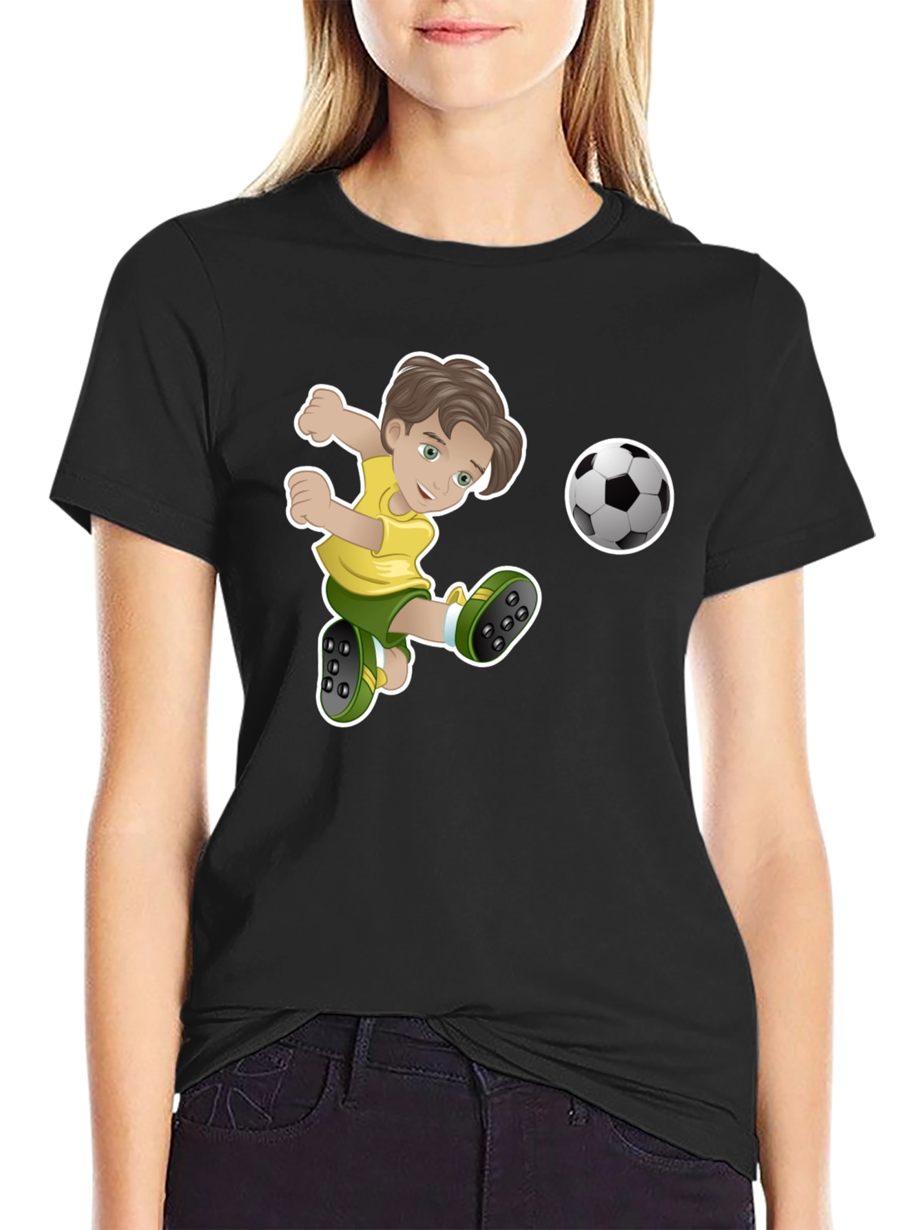Boy Soccer Player Black Graphic T-Shirt