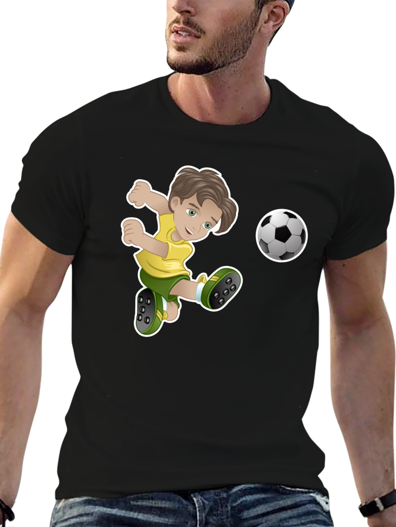Boy Soccer Player Black Graphic T-Shirt