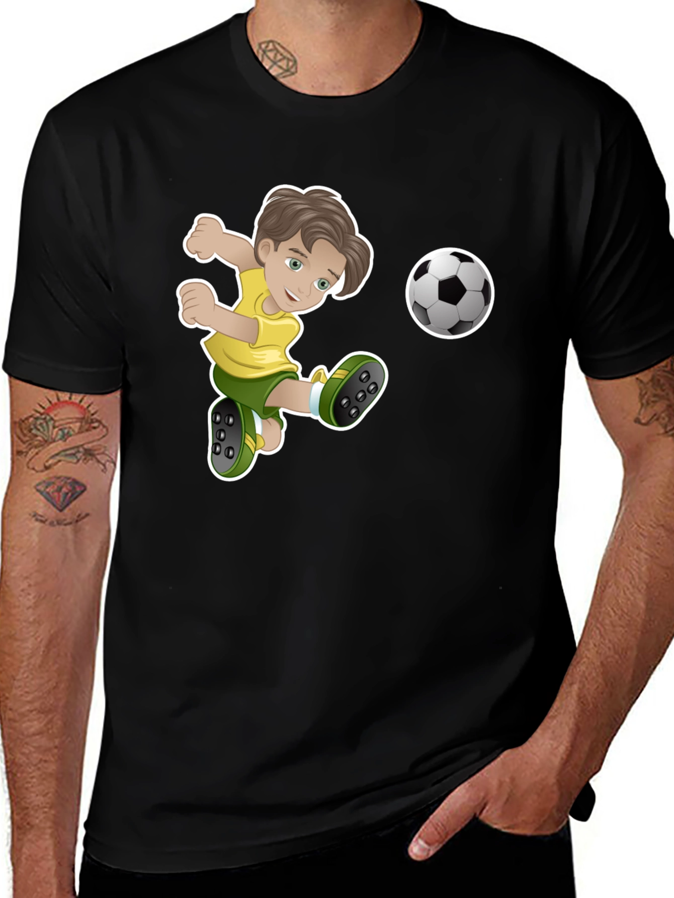 Boy Soccer Player Black Graphic T-Shirt
