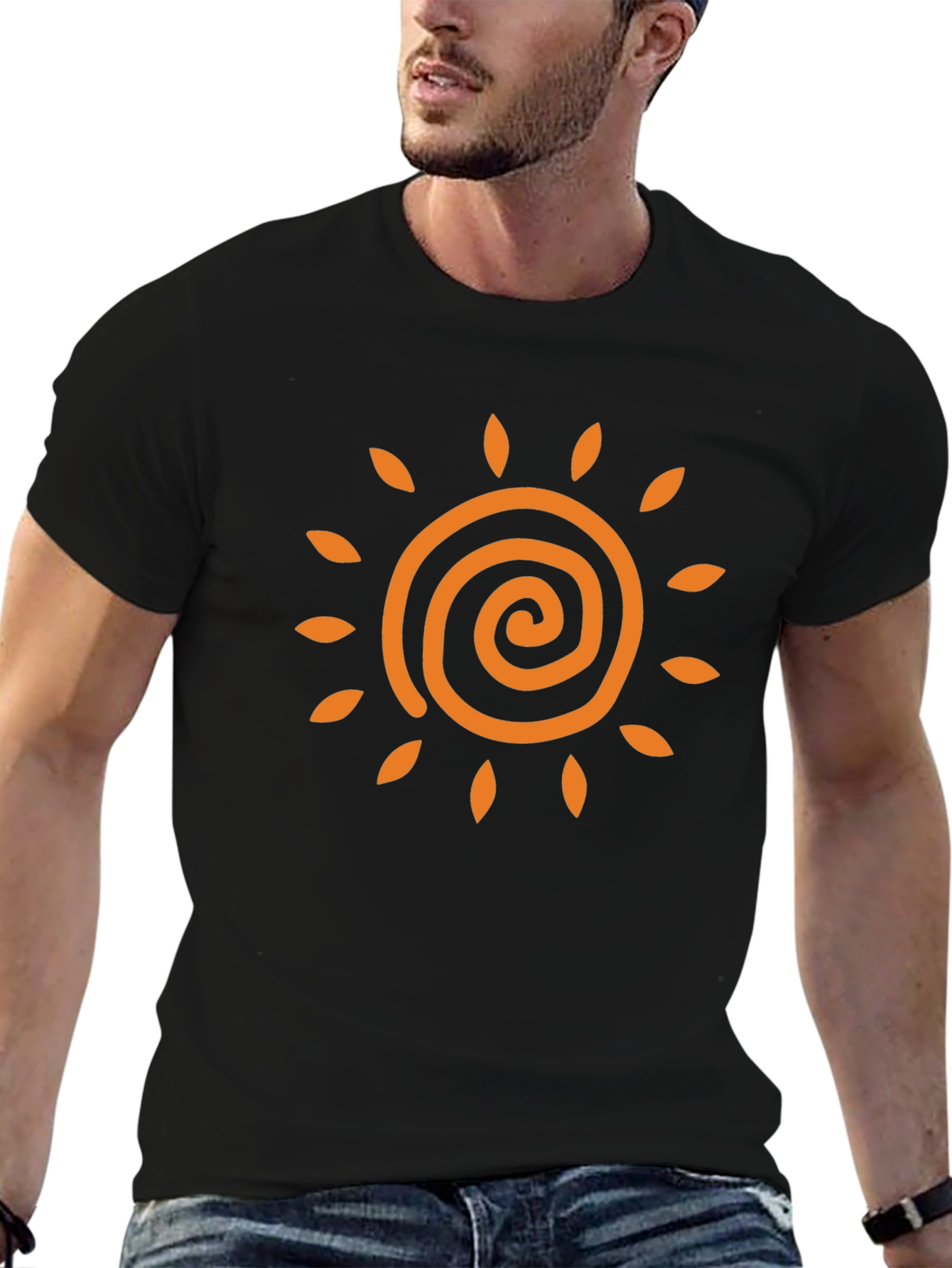 Sun Spiral Graphic Tee - Black Casual T-Shirt