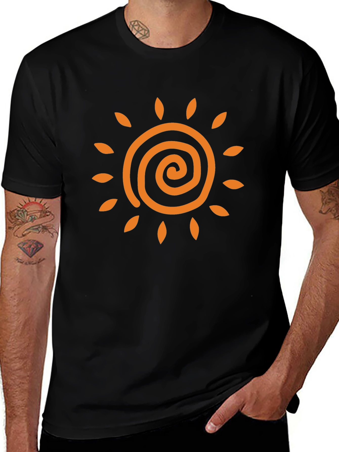 Sun Spiral Graphic Tee - Black Casual T-Shirt